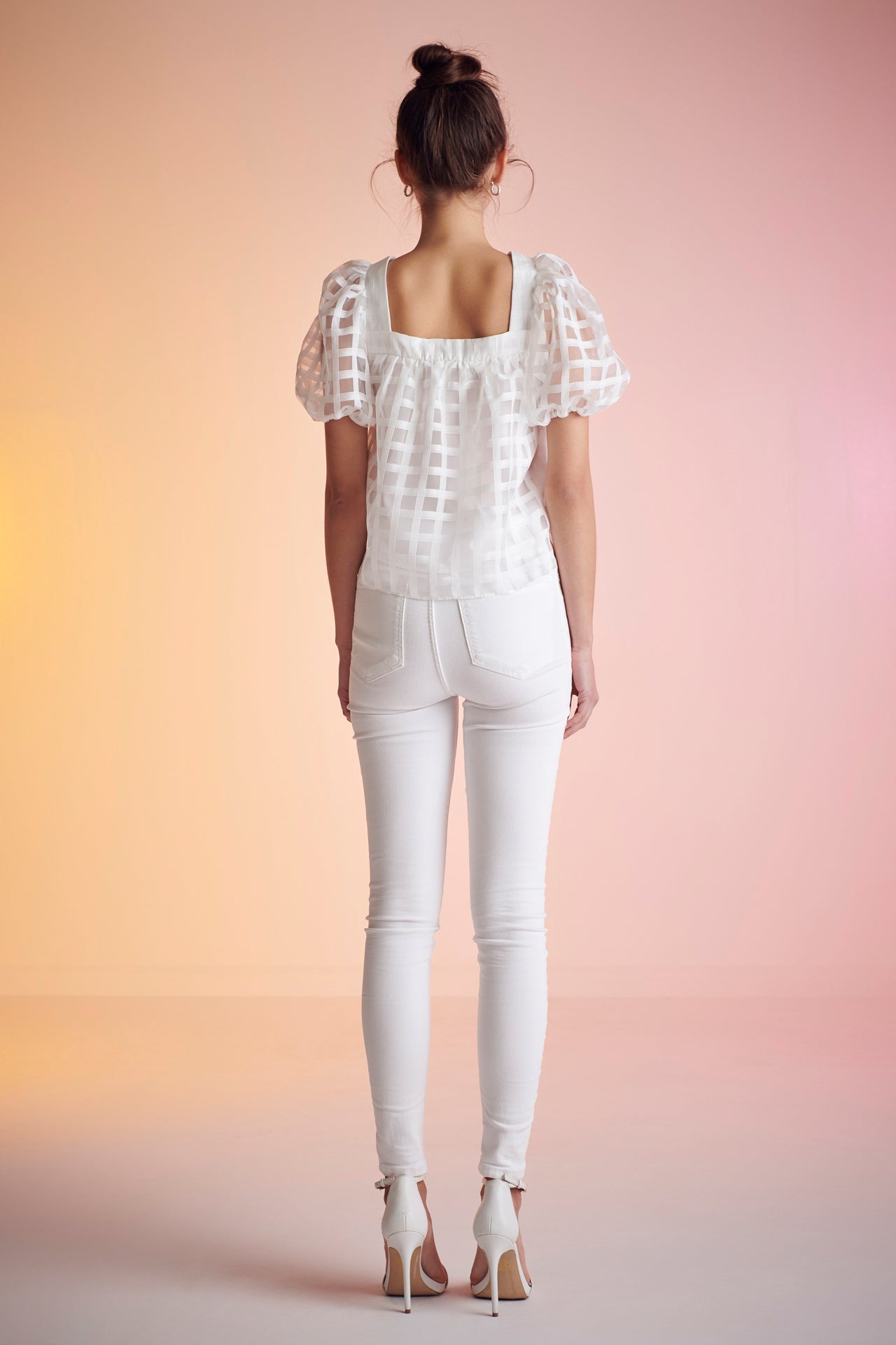 ENGLISH FACTORY - Organza Gridded Square Neck Crop Top - TOPS available at Objectrare