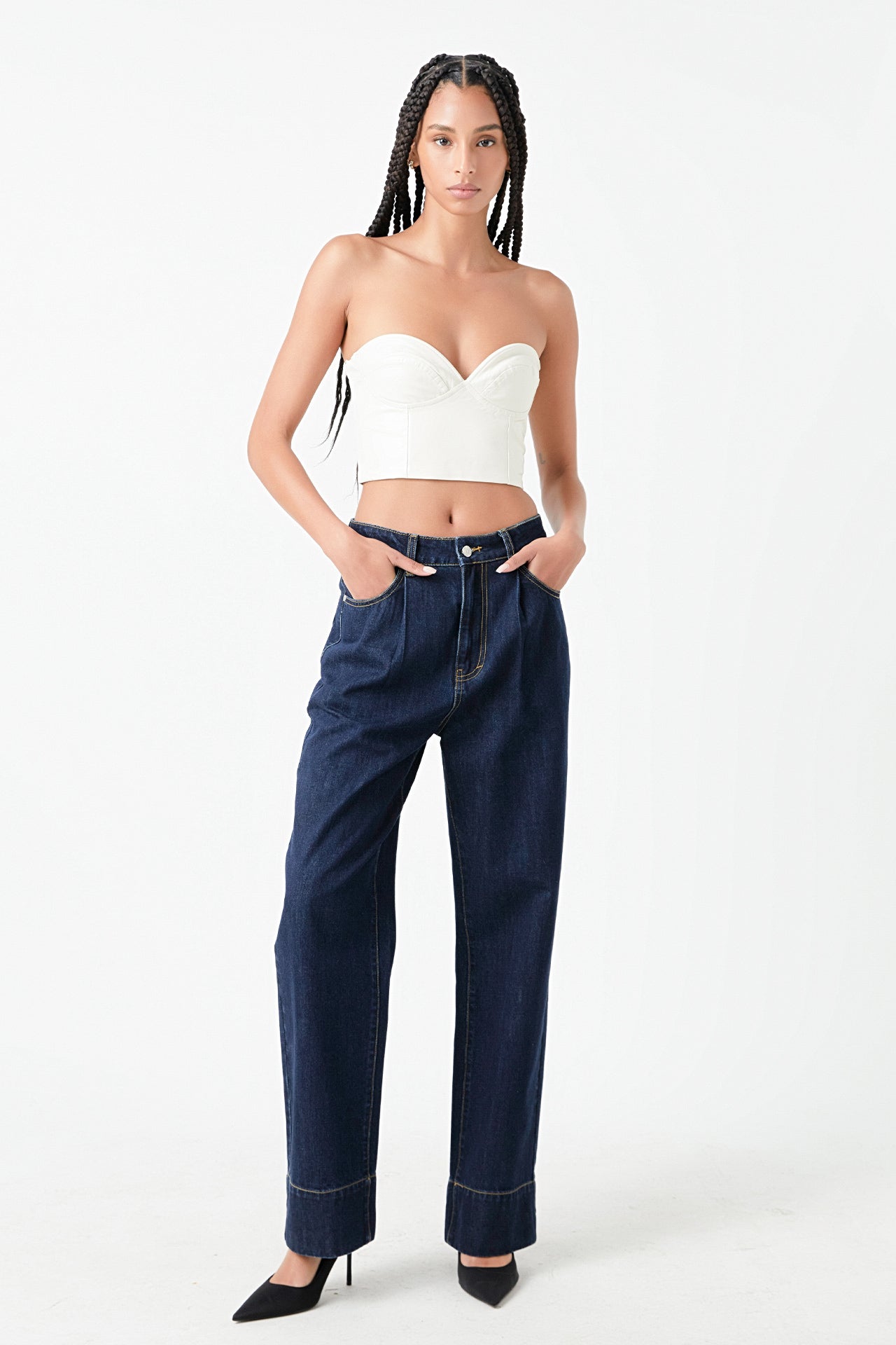 GREY LAB - Cropped Pu Bustier Top - TOPS available at Objectrare