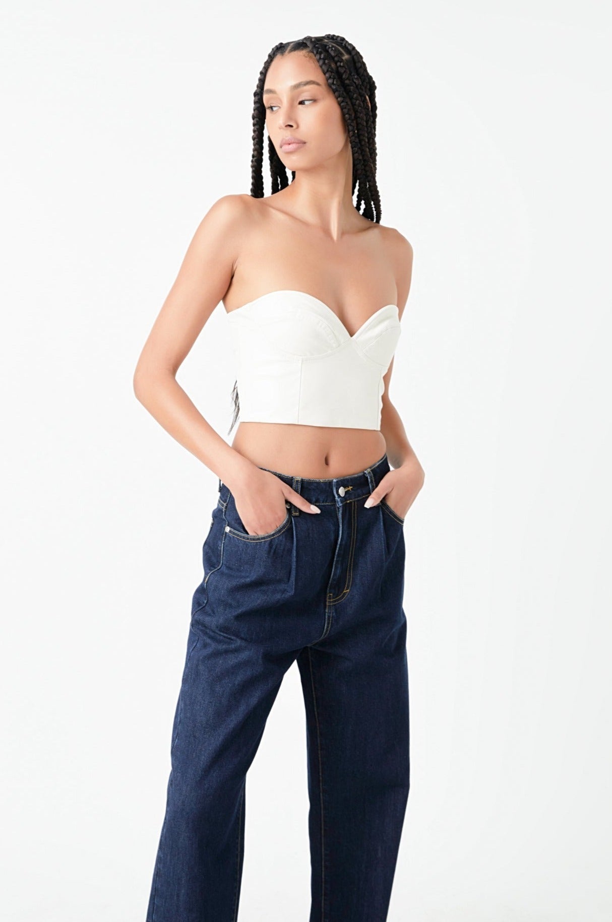 GREY LAB - Cropped Pu Bustier Top - TOPS available at Objectrare