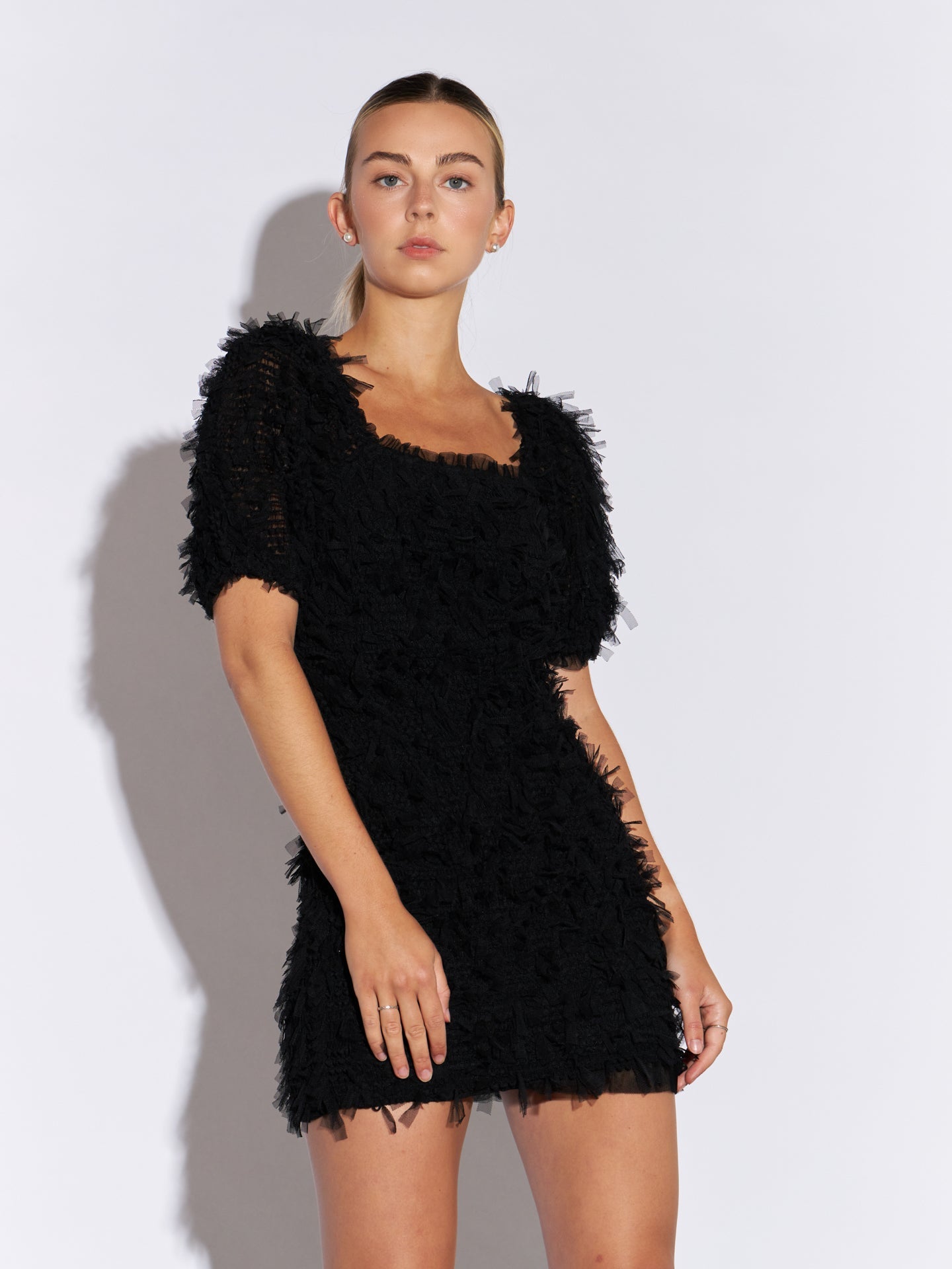 ENDLESS ROSE - Mesh Trimmed Fitted Mini Dress - DRESSES available at Objectrare