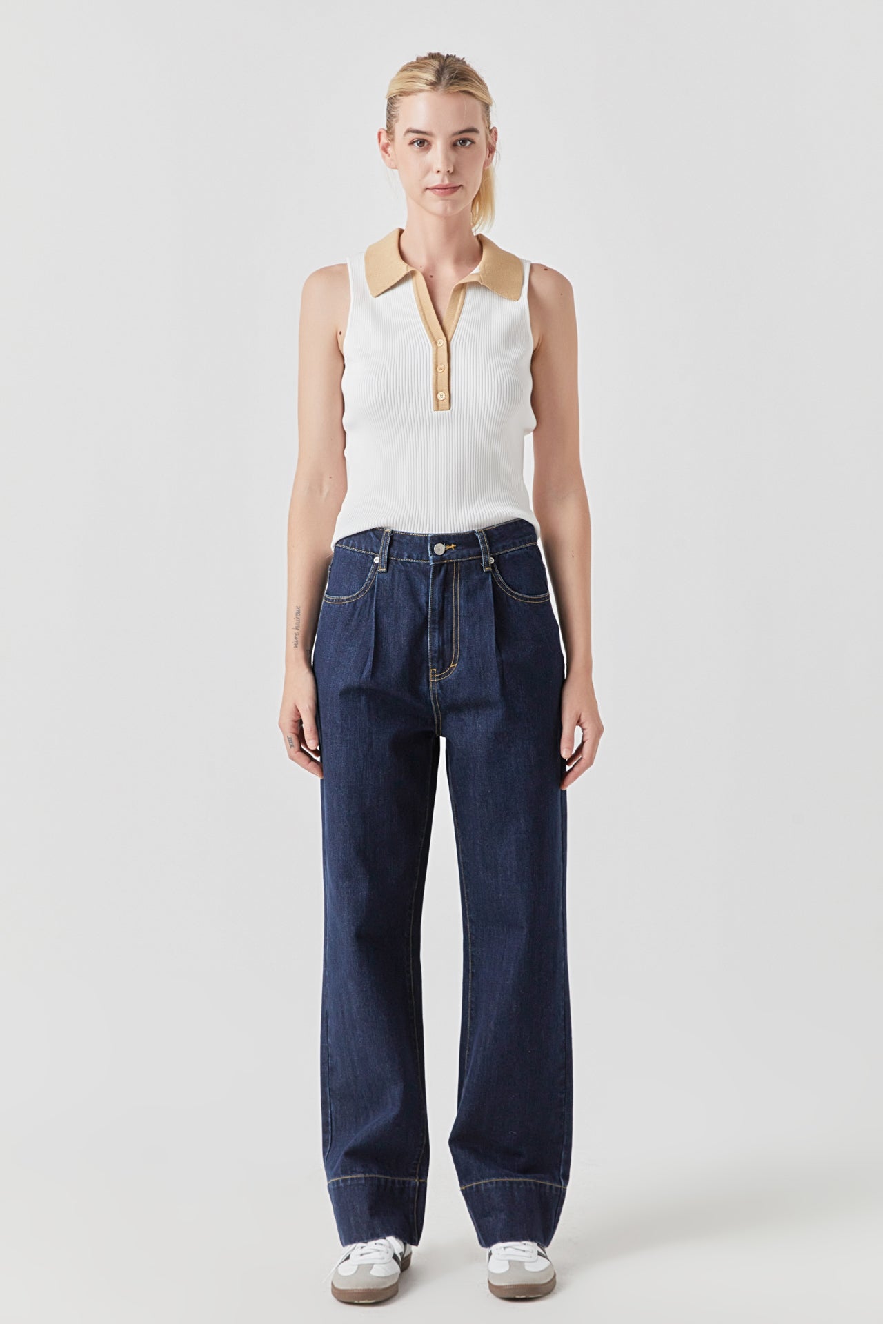 ENDLESS ROSE - Rib Knit Contrast Collar Sleeveless Top - TOPS available at Objectrare