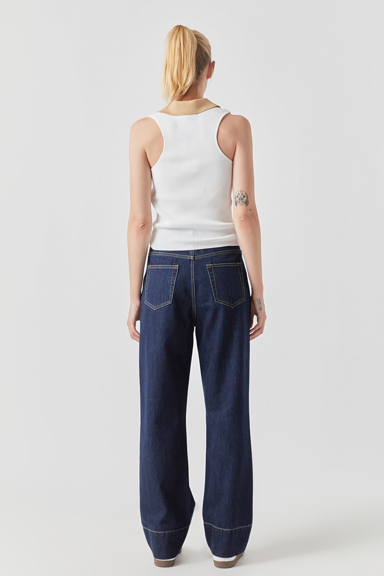 ENDLESS ROSE - Rib Knit Contrast Collar Sleeveless Top - TOPS available at Objectrare