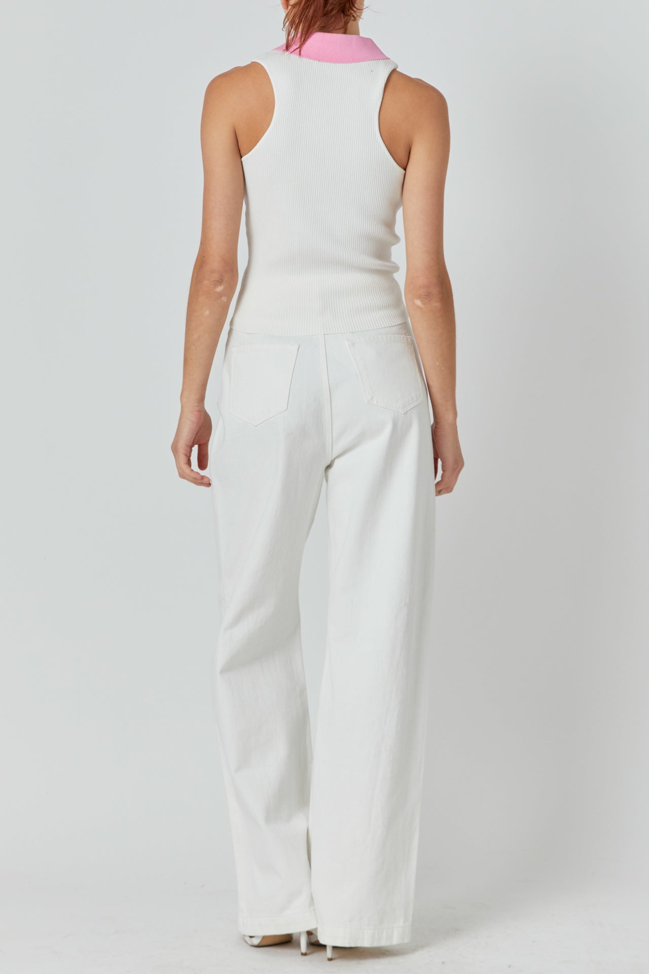 ENDLESS ROSE - Rib Knit Contrast Collar Sleeveless Top - TOPS available at Objectrare
