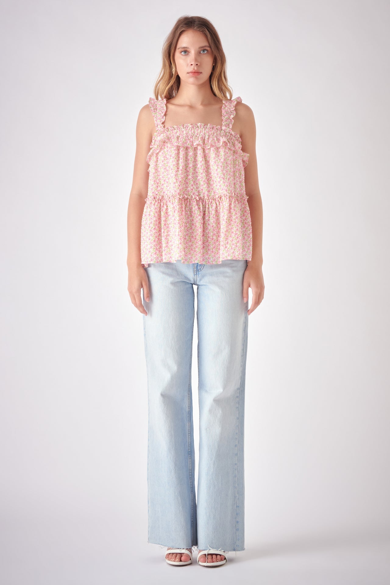 FREE THE ROSES - Floral Textured Flounce Top - TOPS available at Objectrare