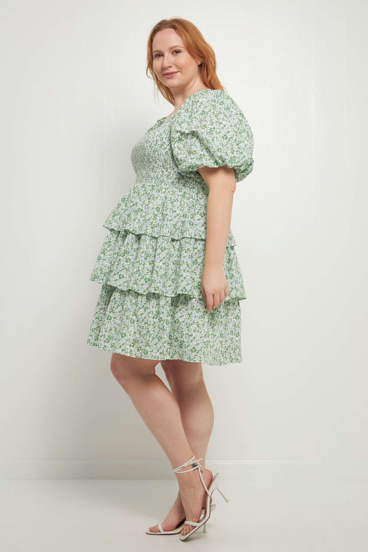 ENGLISH FACTORY - Crinkled Floral Linen Smocked Tiered Mini Dress - DRESSES available at Objectrare