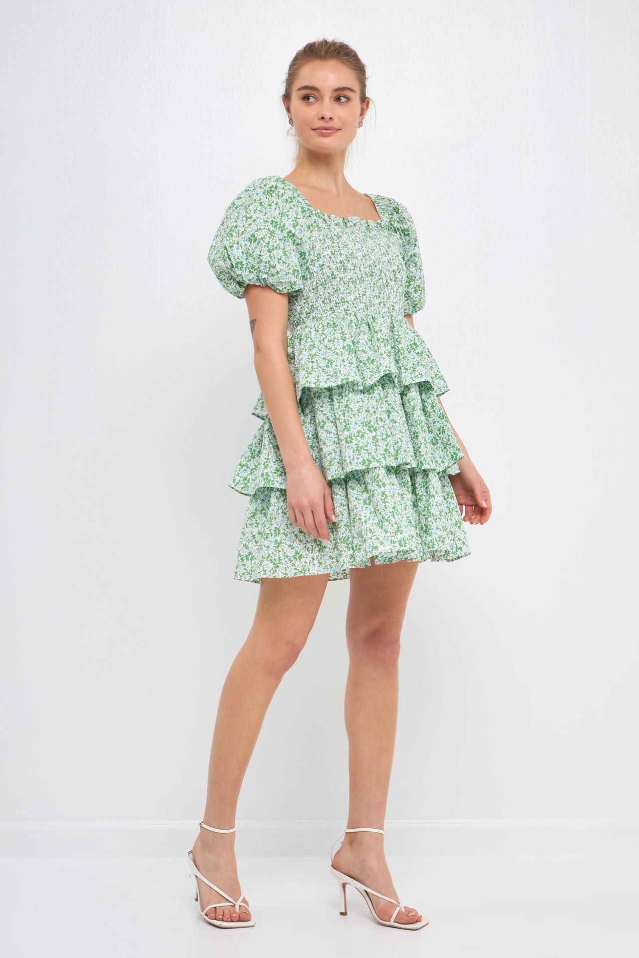 FREE THE ROSES - Crinkled Floral Linen Smocked Tiered Mini - DRESSES available at Objectrare