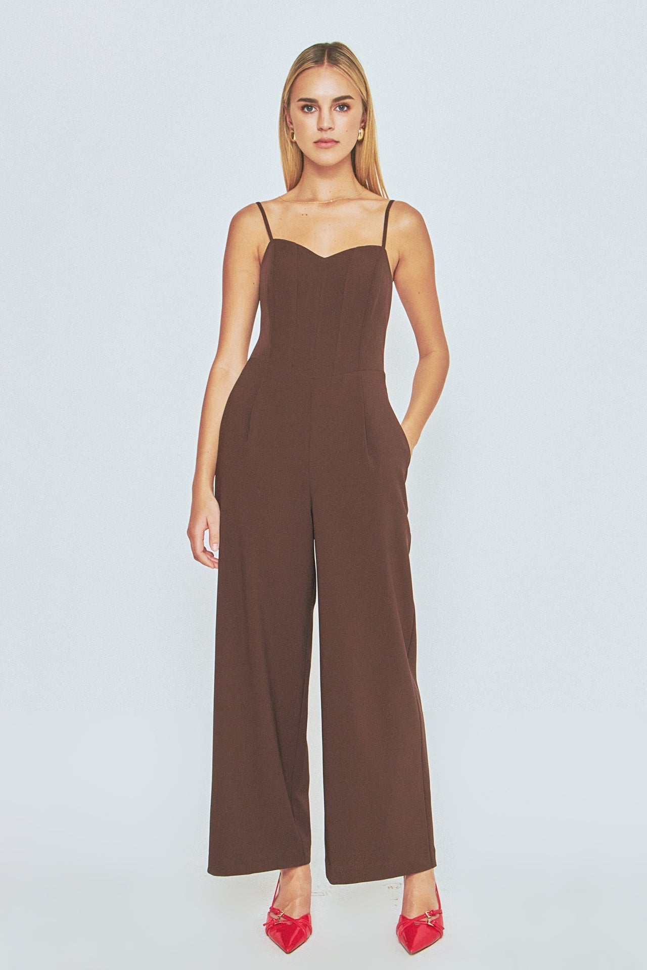 ENDLESS ROSE - Adjustable Bustier Wide Leg Jumpsuit - JUMPSUITS available at Objectrare