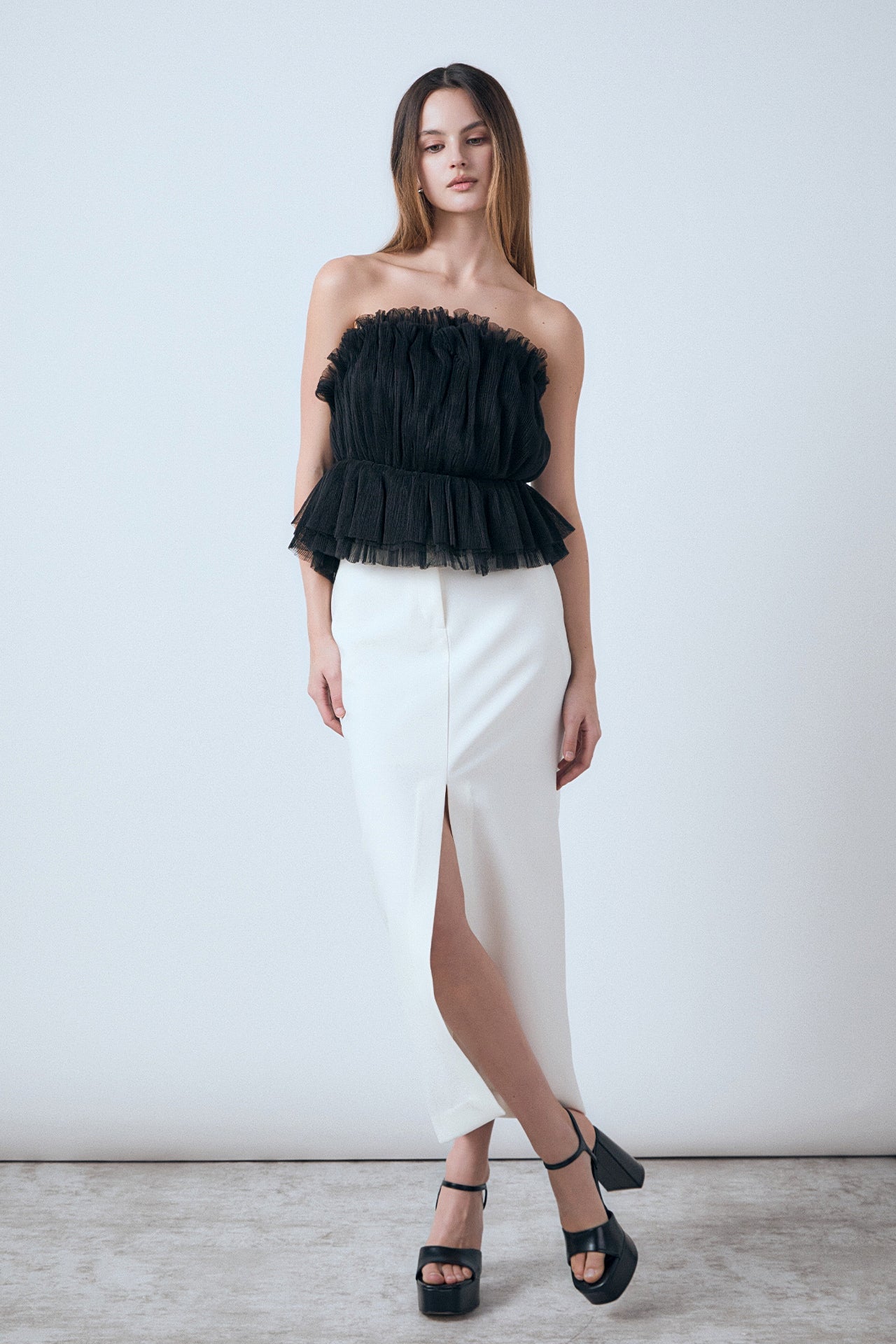 ENDLESS ROSE - Strapless Tulle Peplum Top - TOPS available at Objectrare
