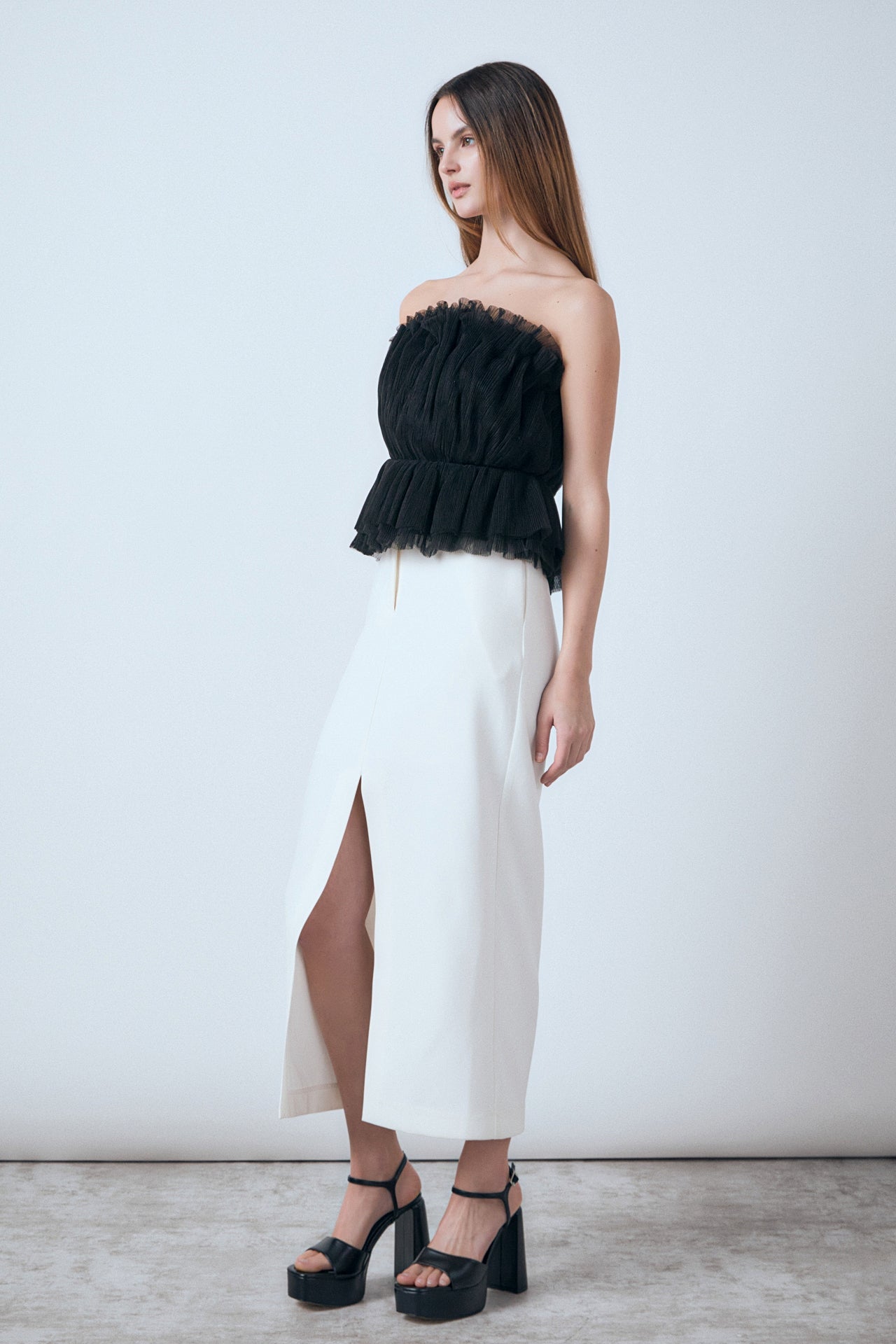 ENDLESS ROSE - Strapless Tulle Peplum Top - TOPS available at Objectrare