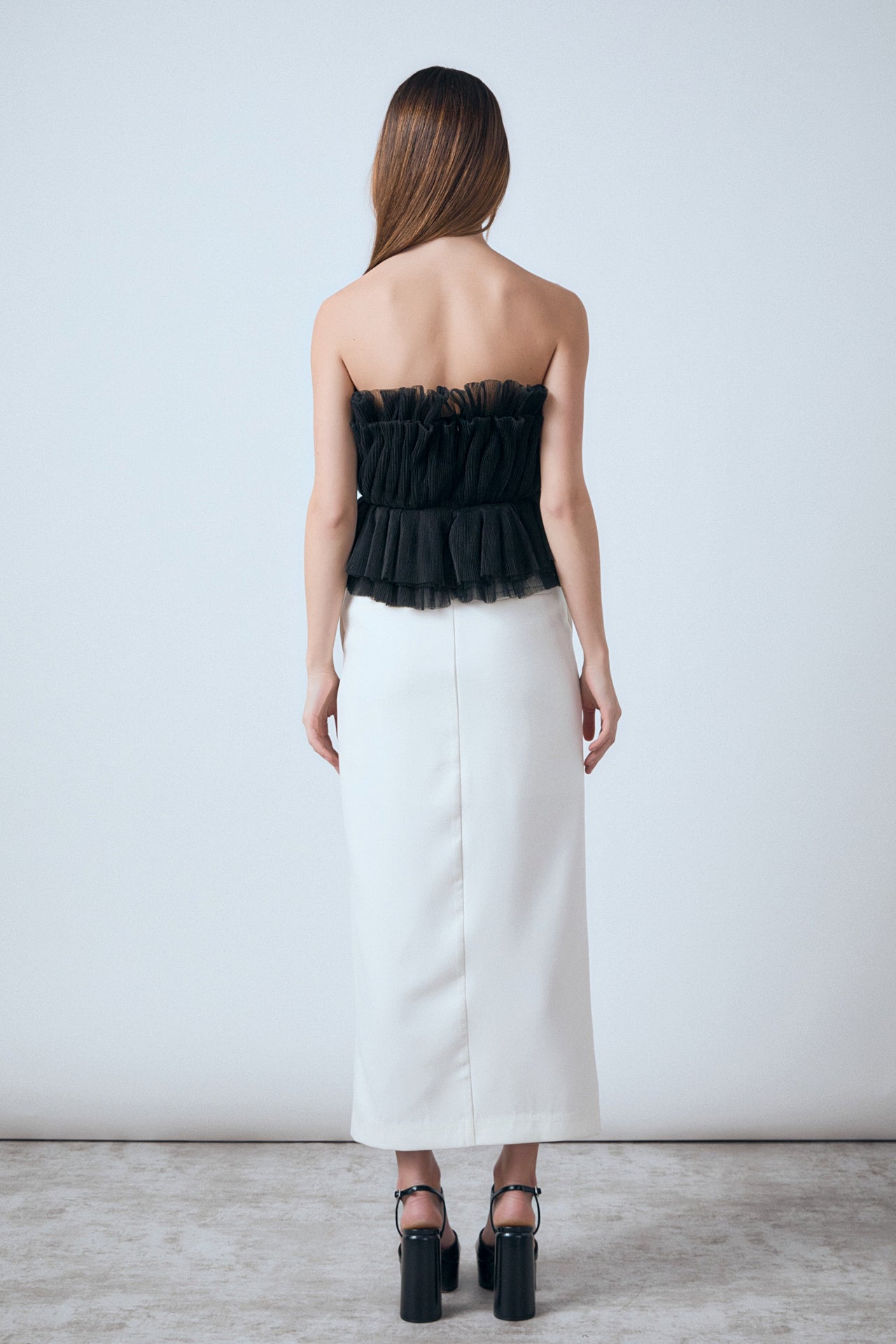 ENDLESS ROSE - Strapless Tulle Peplum Top - TOPS available at Objectrare