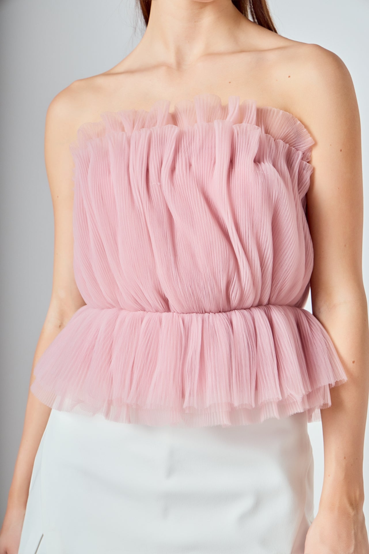 ENDLESS ROSE - Strapless Tulle Peplum Top - TOPS available at Objectrare
