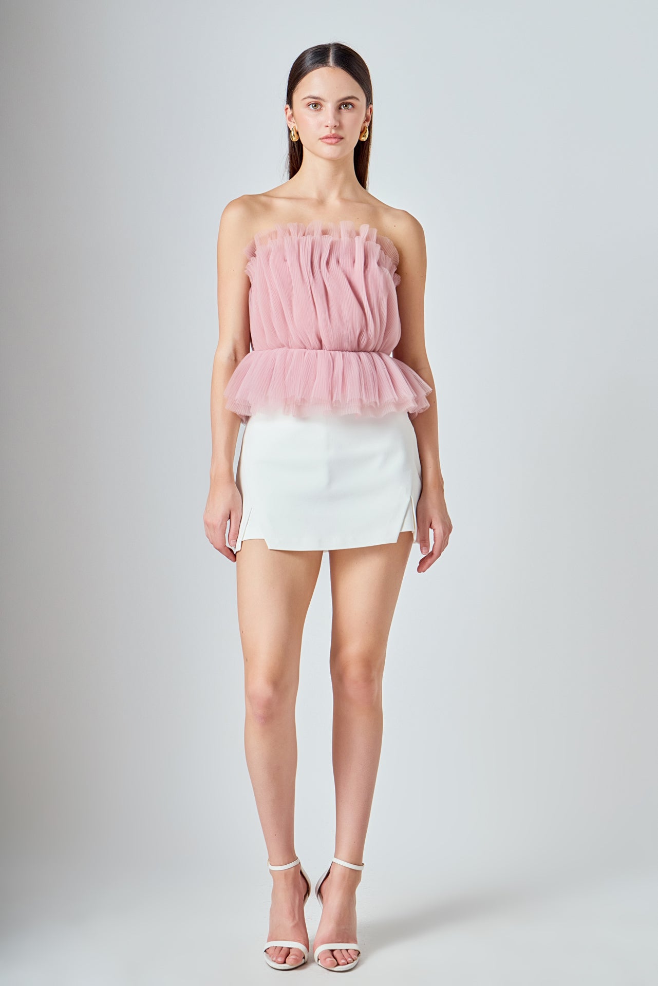 ENDLESS ROSE - Strapless Tulle Peplum Top - TOPS available at Objectrare