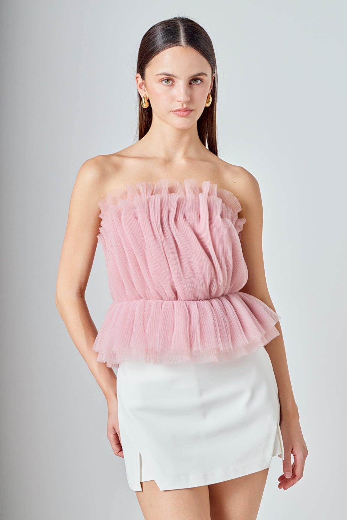 ENDLESS ROSE - Strapless Tulle Peplum Top - TOPS available at Objectrare