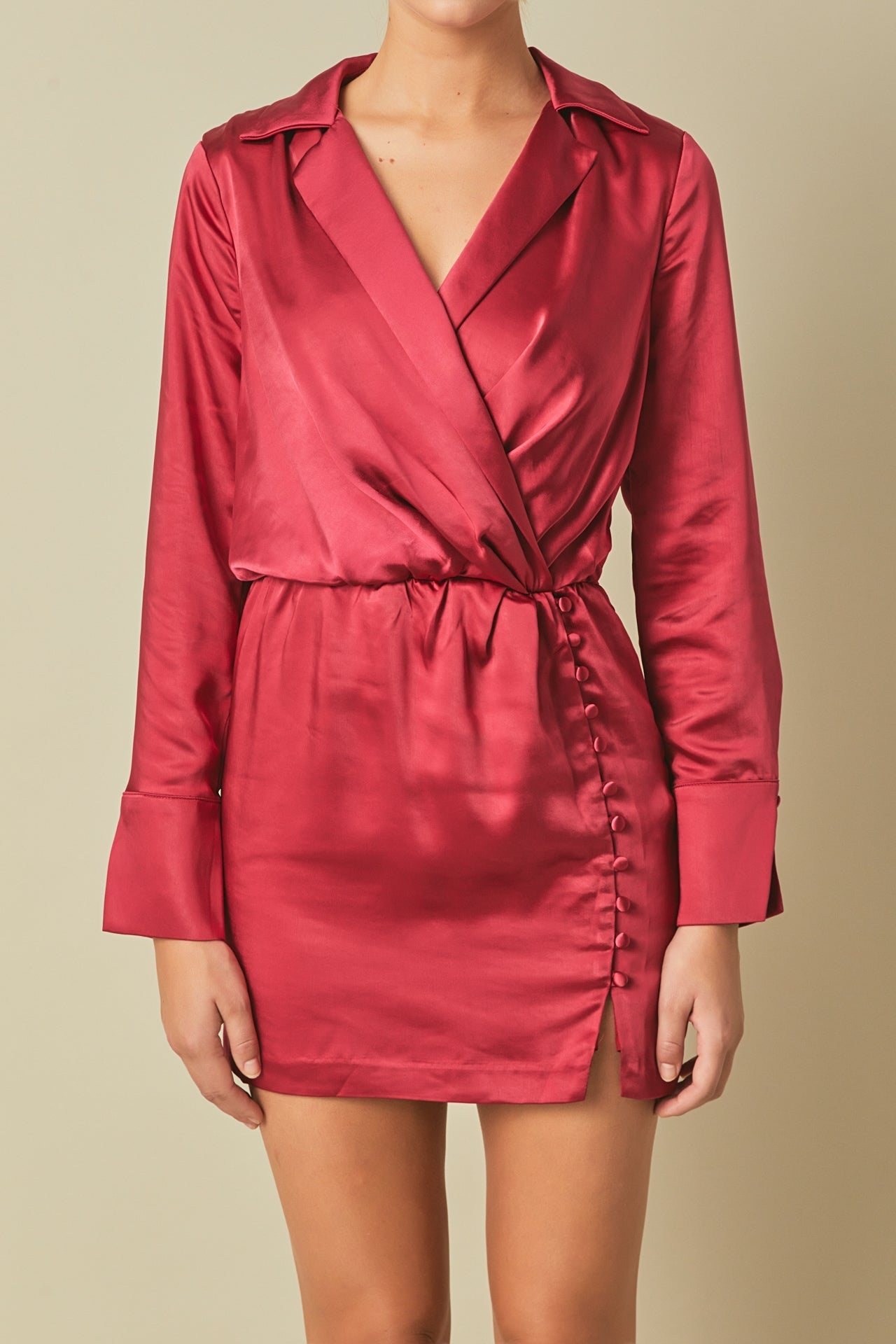 ENDLESS ROSE - Long Sleeve Satin Mini Dress - DRESSES available at Objectrare