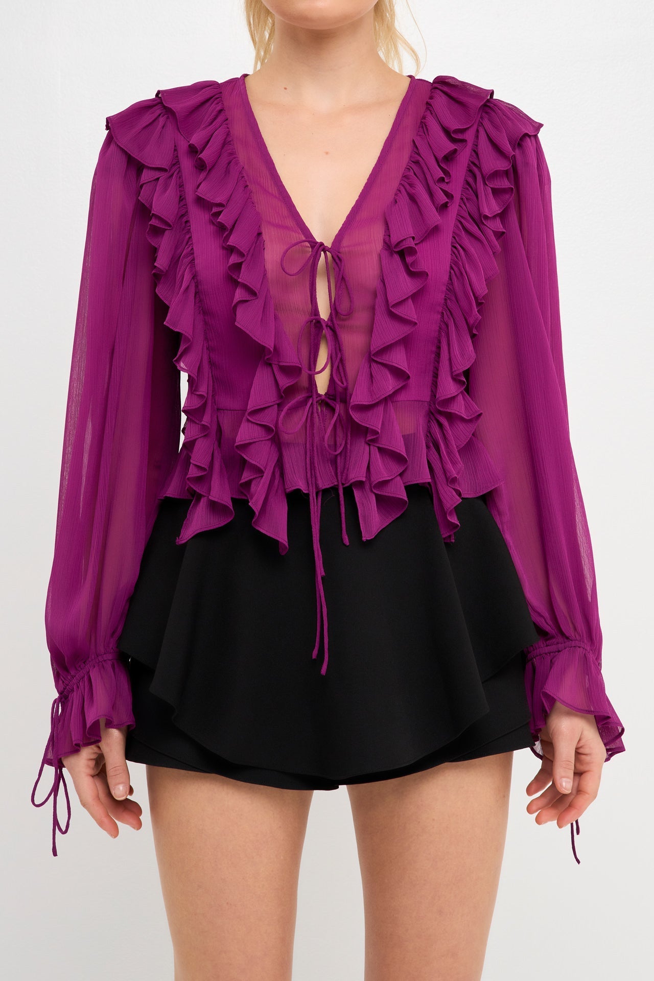 ENDLESS ROSE - Multi Ruffled Long Sleeve Blouse - SHIRTS & BLOUSES available at Objectrare