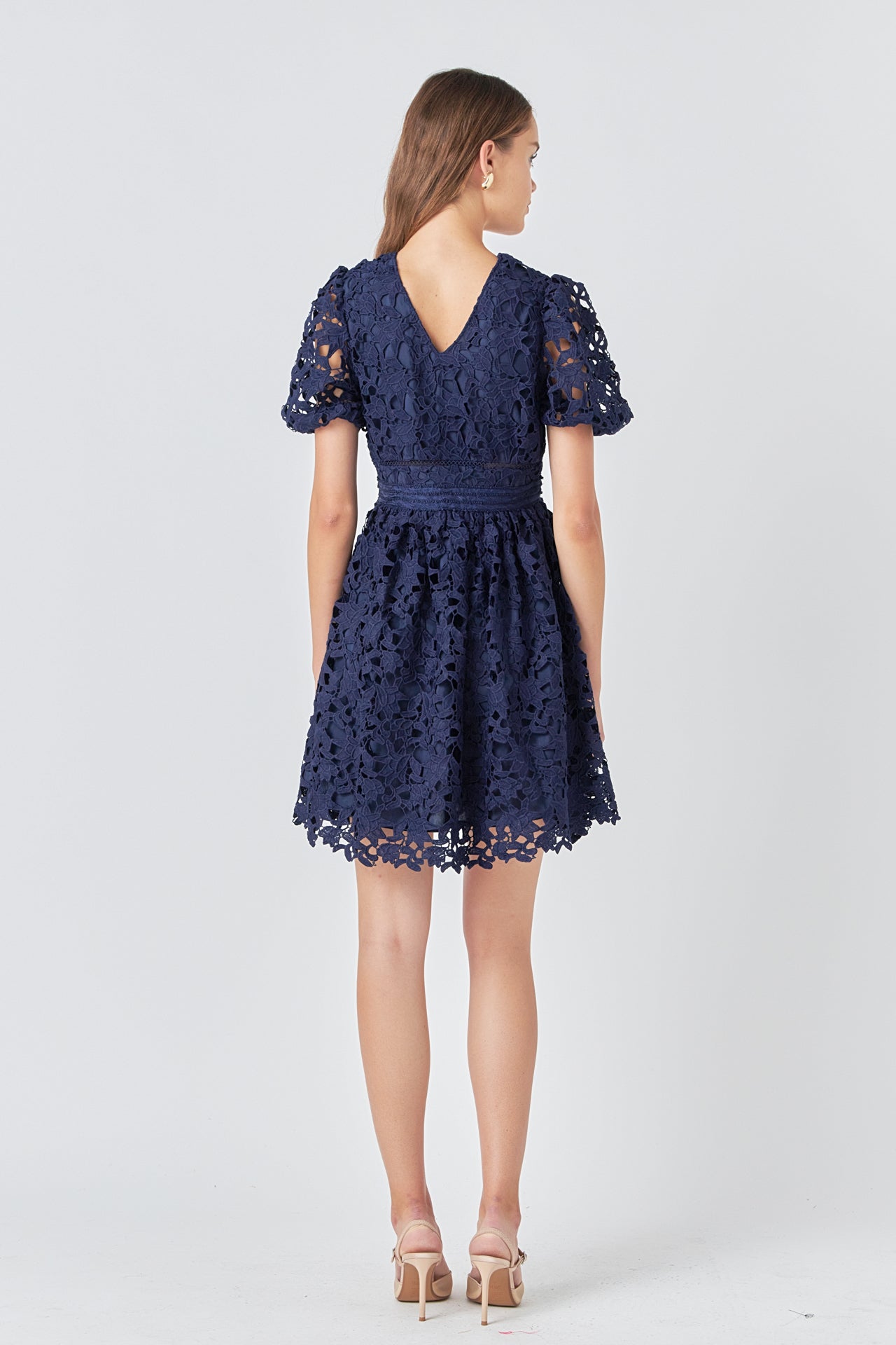 ENDLESS ROSE - Crochet Lace Puff Sleeve Mini Dress - DRESSES available at Objectrare