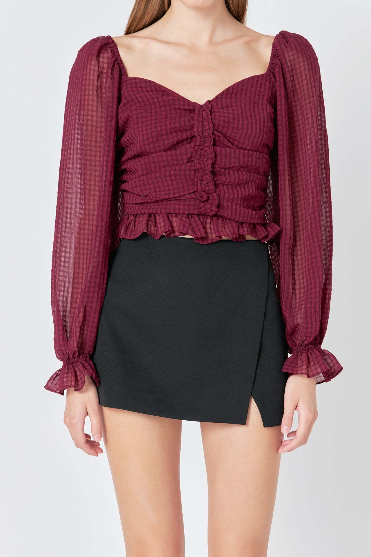 ENDLESS ROSE - Chiffon Gridded Ruched Top - TOPS available at Objectrare