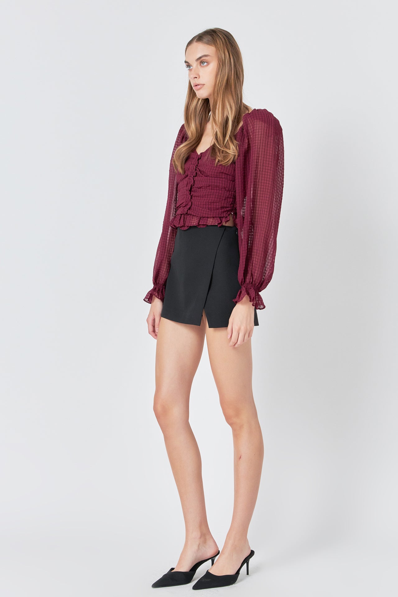 ENDLESS ROSE - Chiffon Gridded Ruched Top - TOPS available at Objectrare