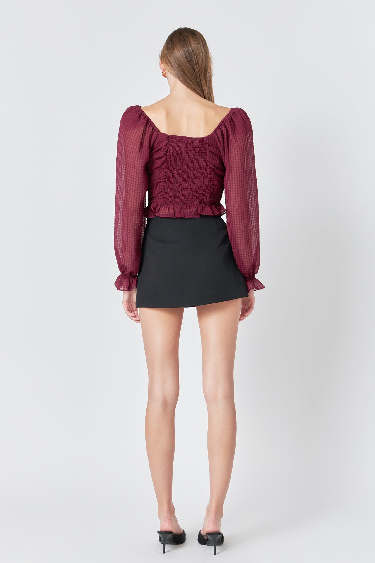 ENDLESS ROSE - Chiffon Gridded Ruched Top - TOPS available at Objectrare