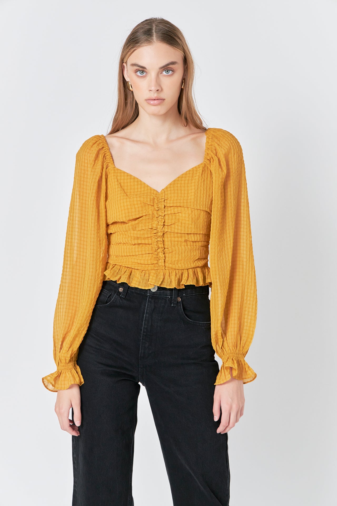 ENDLESS ROSE - Chiffon Gridded Ruched Top - TOPS available at Objectrare