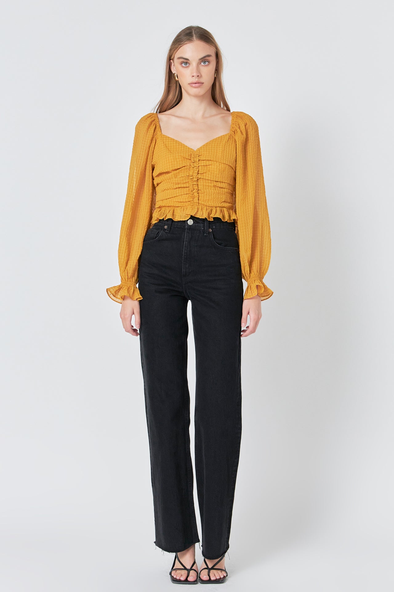 ENDLESS ROSE - Chiffon Gridded Ruched Top - TOPS available at Objectrare