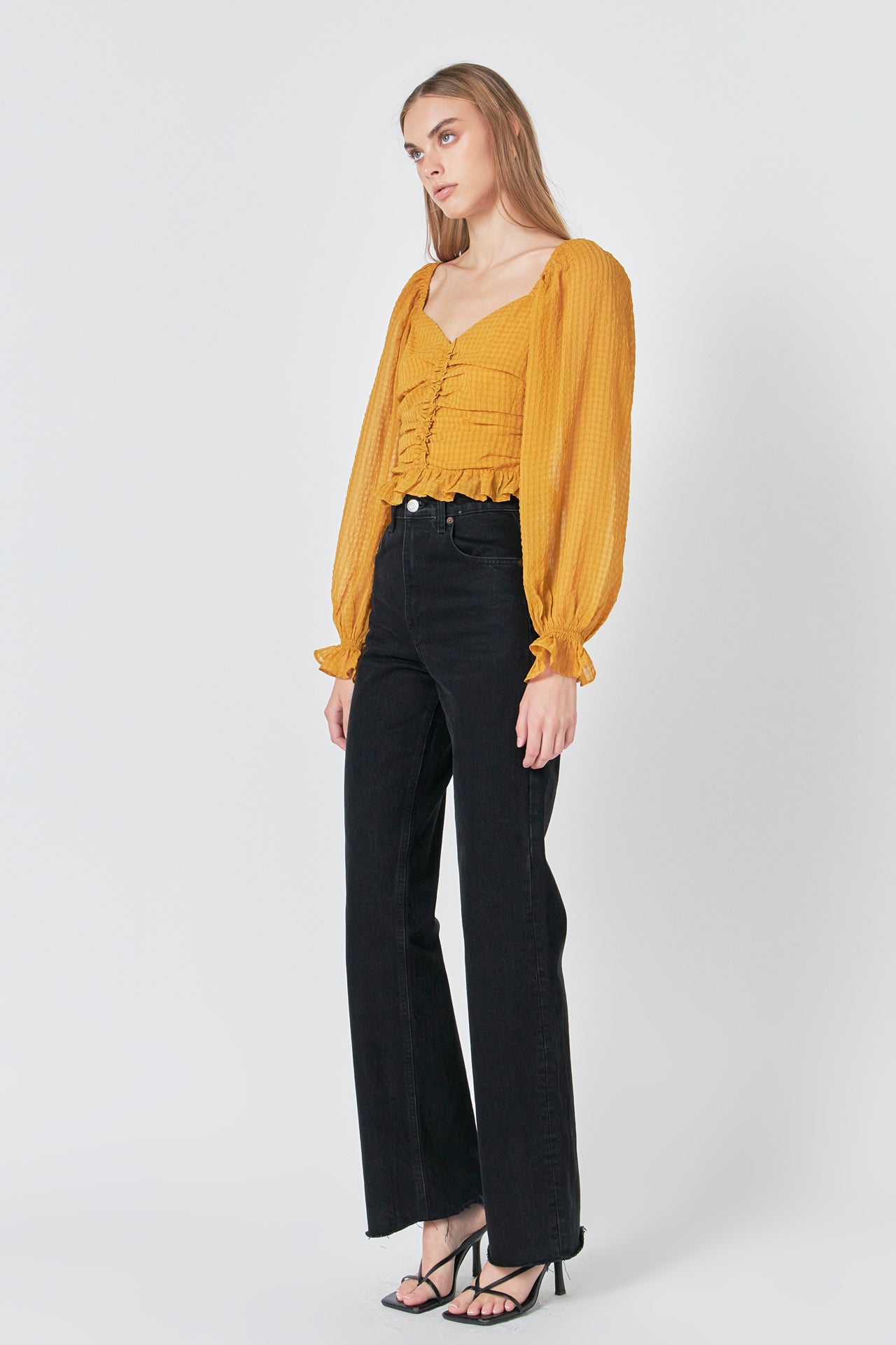 ENDLESS ROSE - Chiffon Gridded Ruched Top - TOPS available at Objectrare