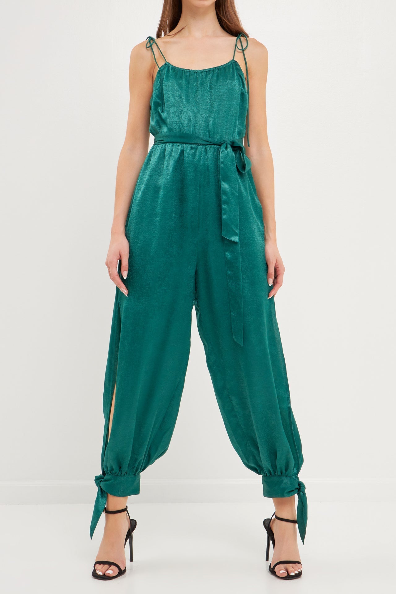 ENDLESS ROSE - Side Bow Tie Slit Jumpsuit - JUMPSUITS available at Objectrare