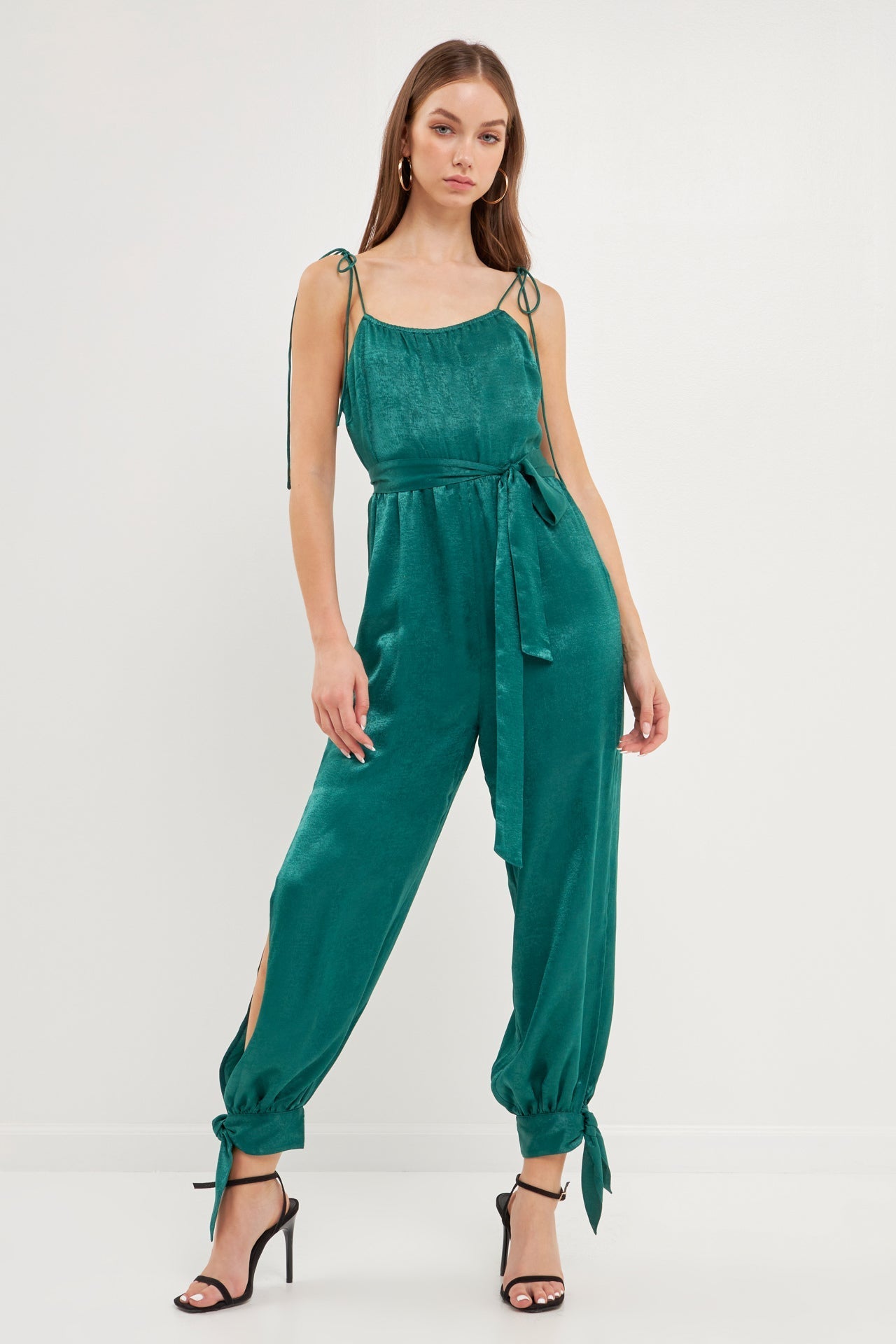 ENDLESS ROSE - Side Bow Tie Slit Jumpsuit - JUMPSUITS available at Objectrare