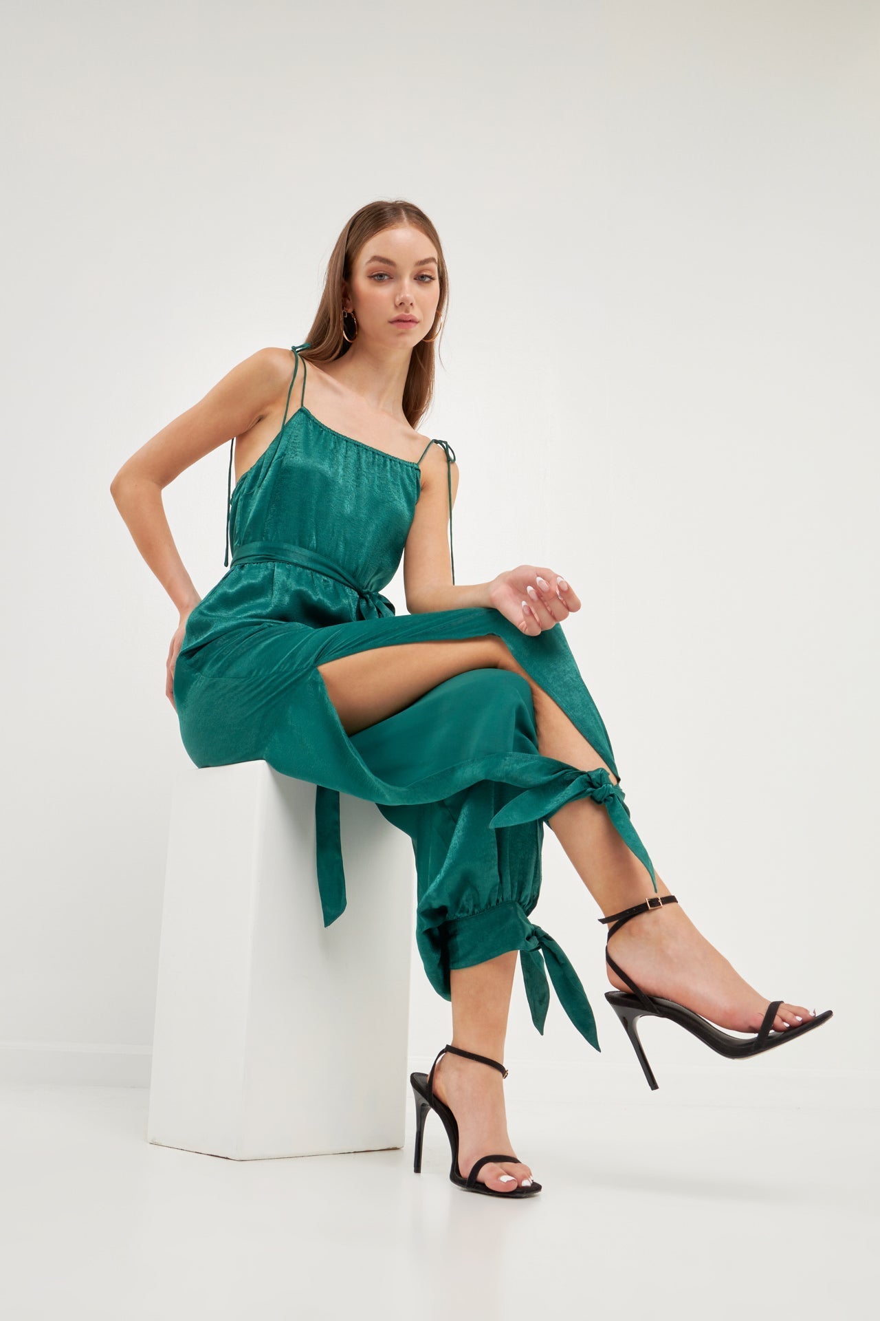 ENDLESS ROSE - Side Bow Tie Slit Jumpsuit - JUMPSUITS available at Objectrare