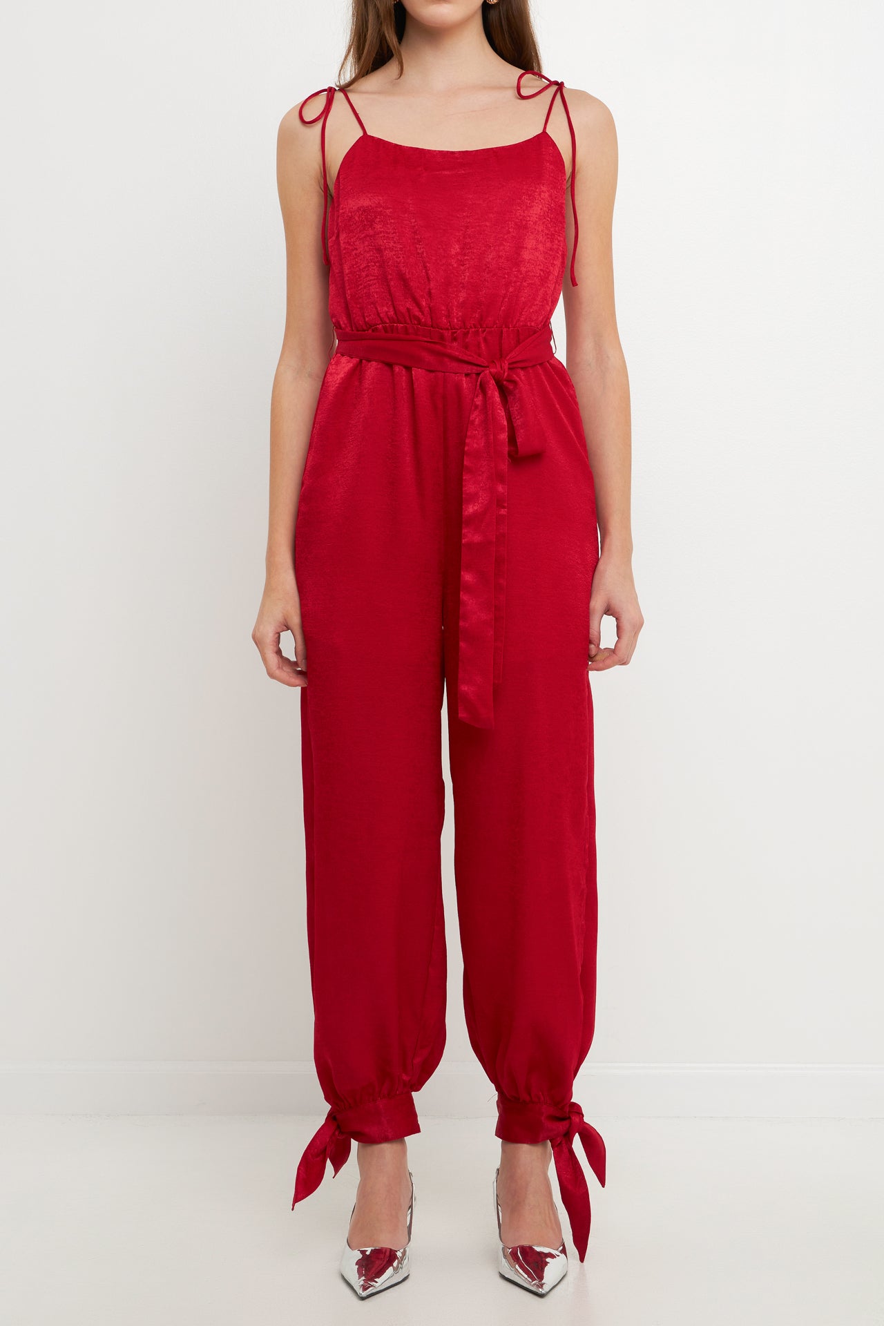 ENDLESS ROSE - Side Bow Tie Slit Jumpsuit - JUMPSUITS available at Objectrare