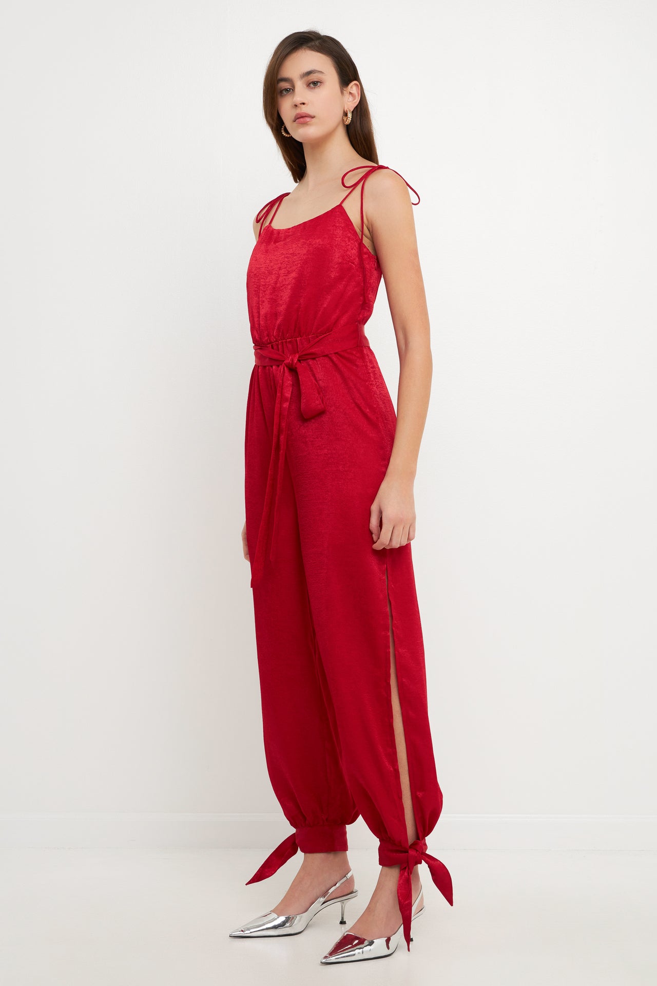 ENDLESS ROSE - Side Bow Tie Slit Jumpsuit - JUMPSUITS available at Objectrare