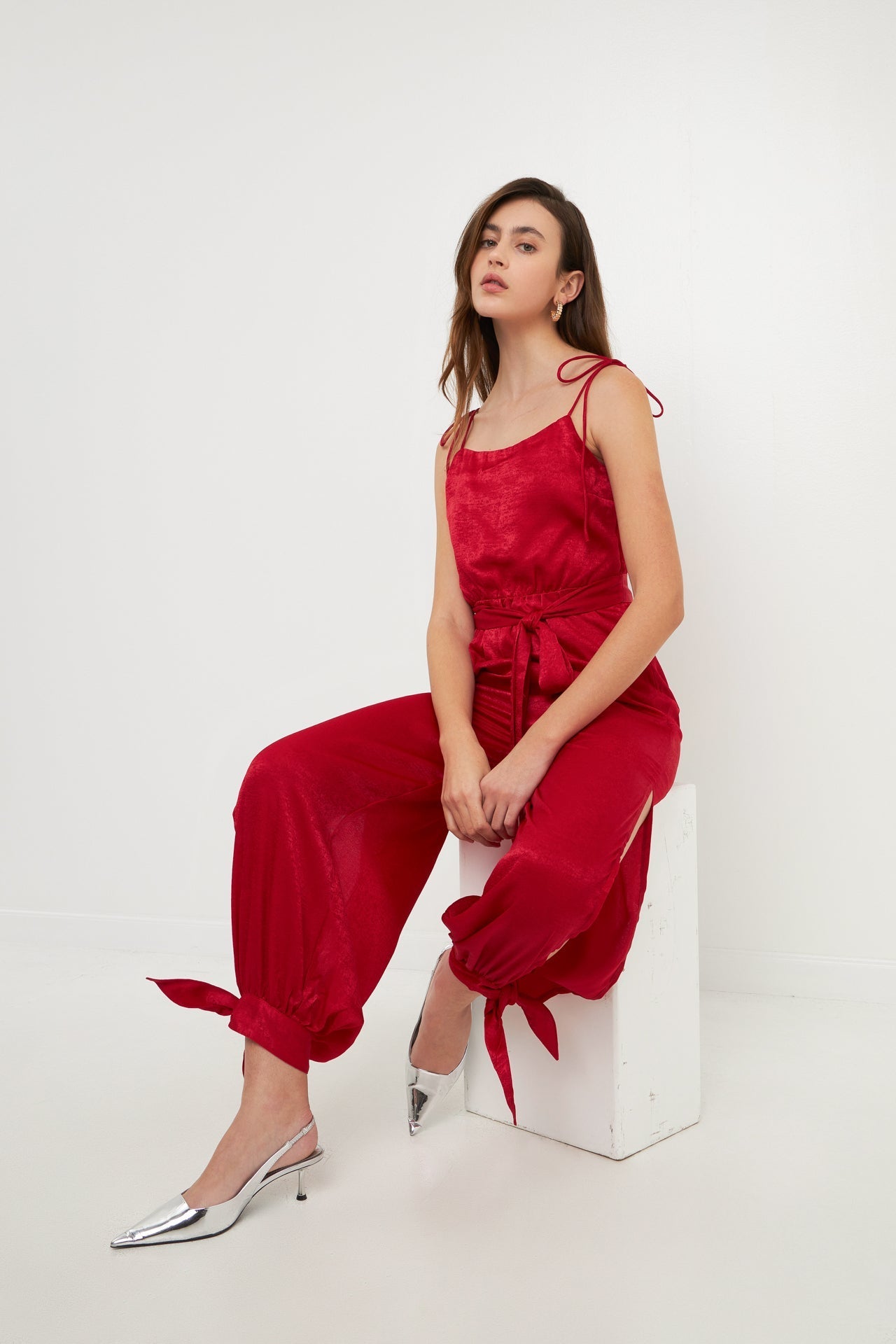 ENDLESS ROSE - Side Bow Tie Slit Jumpsuit - JUMPSUITS available at Objectrare