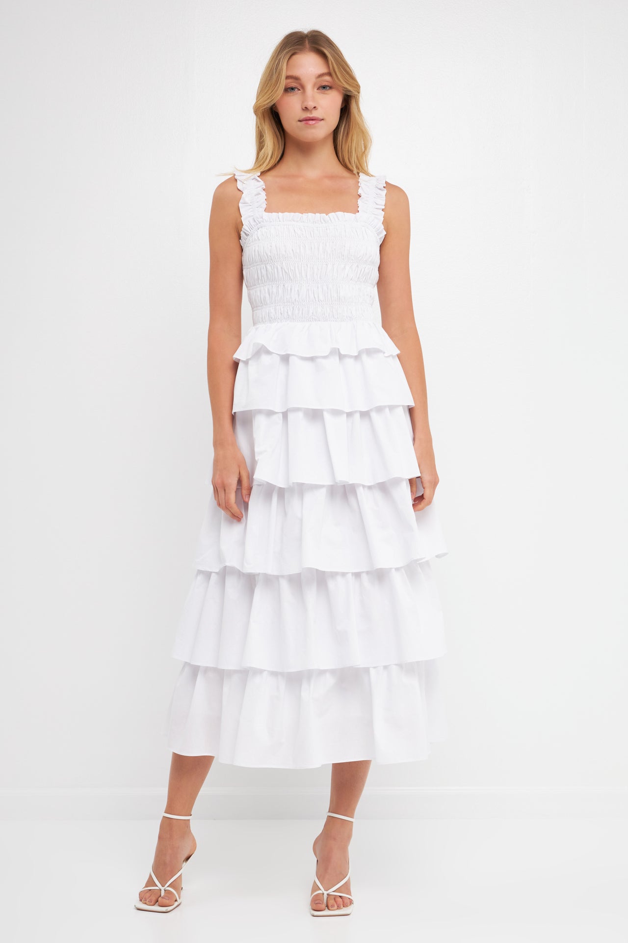 ENGLISH FACTORY - Smocked Bust Multi Ruffled Maxi Dress Gown - DRESSES available at Objectrare