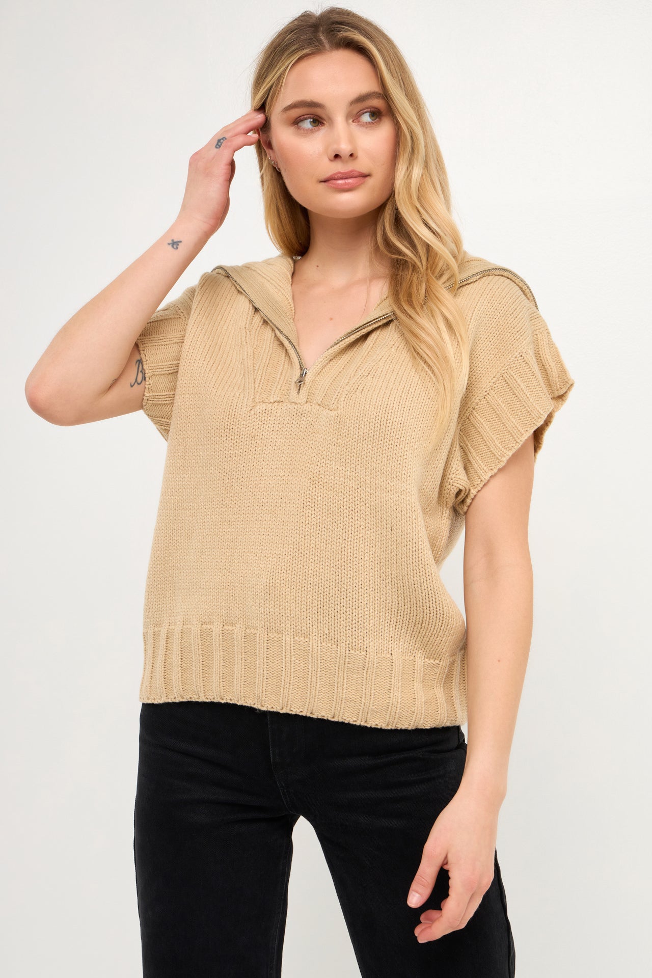 ENGLISH FACTORY - Zip Mock Neck Vest - SWEATERS & KNITS available at Objectrare