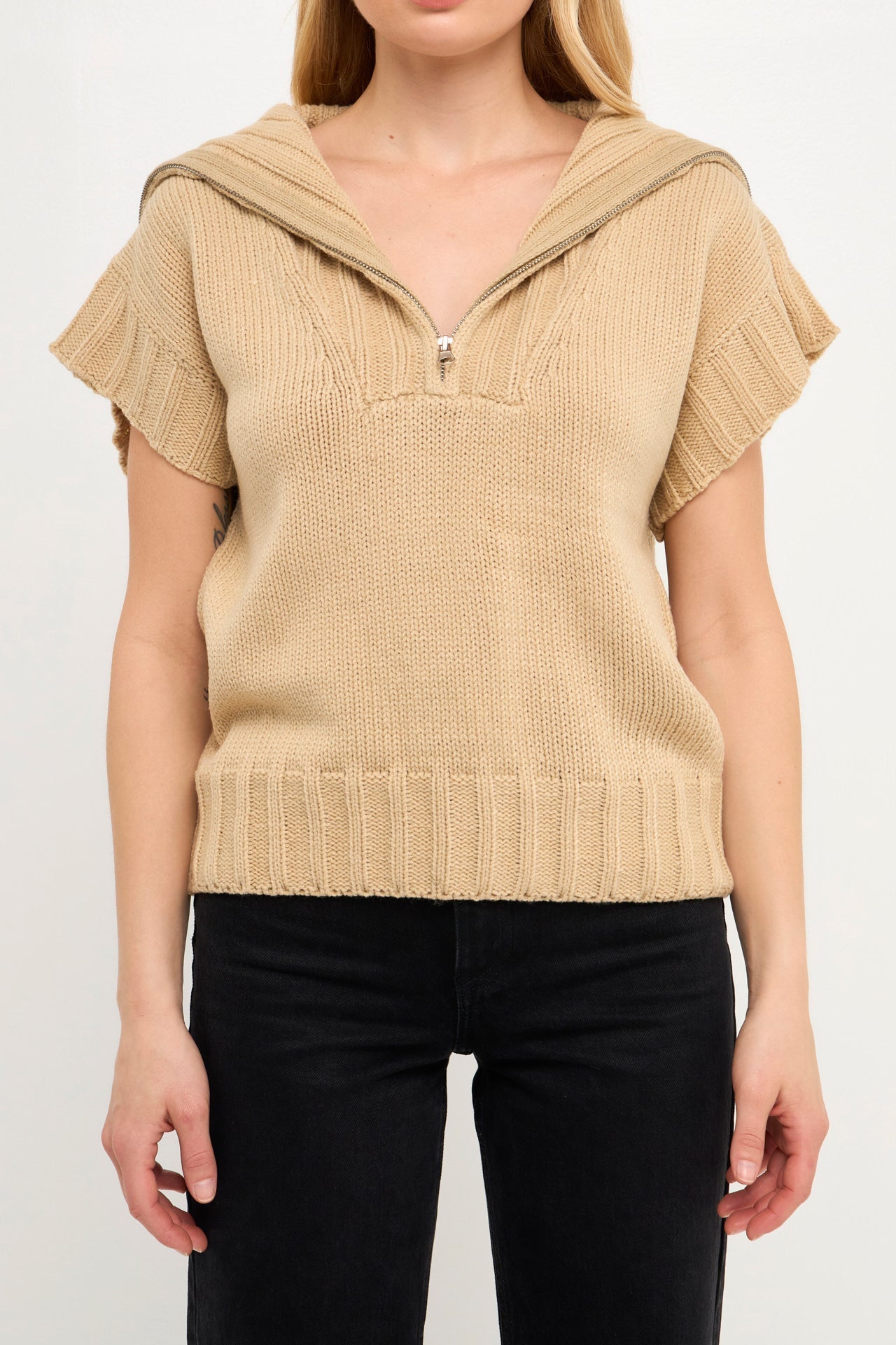 ENGLISH FACTORY - Zip Mock Neck Vest - SWEATERS & KNITS available at Objectrare