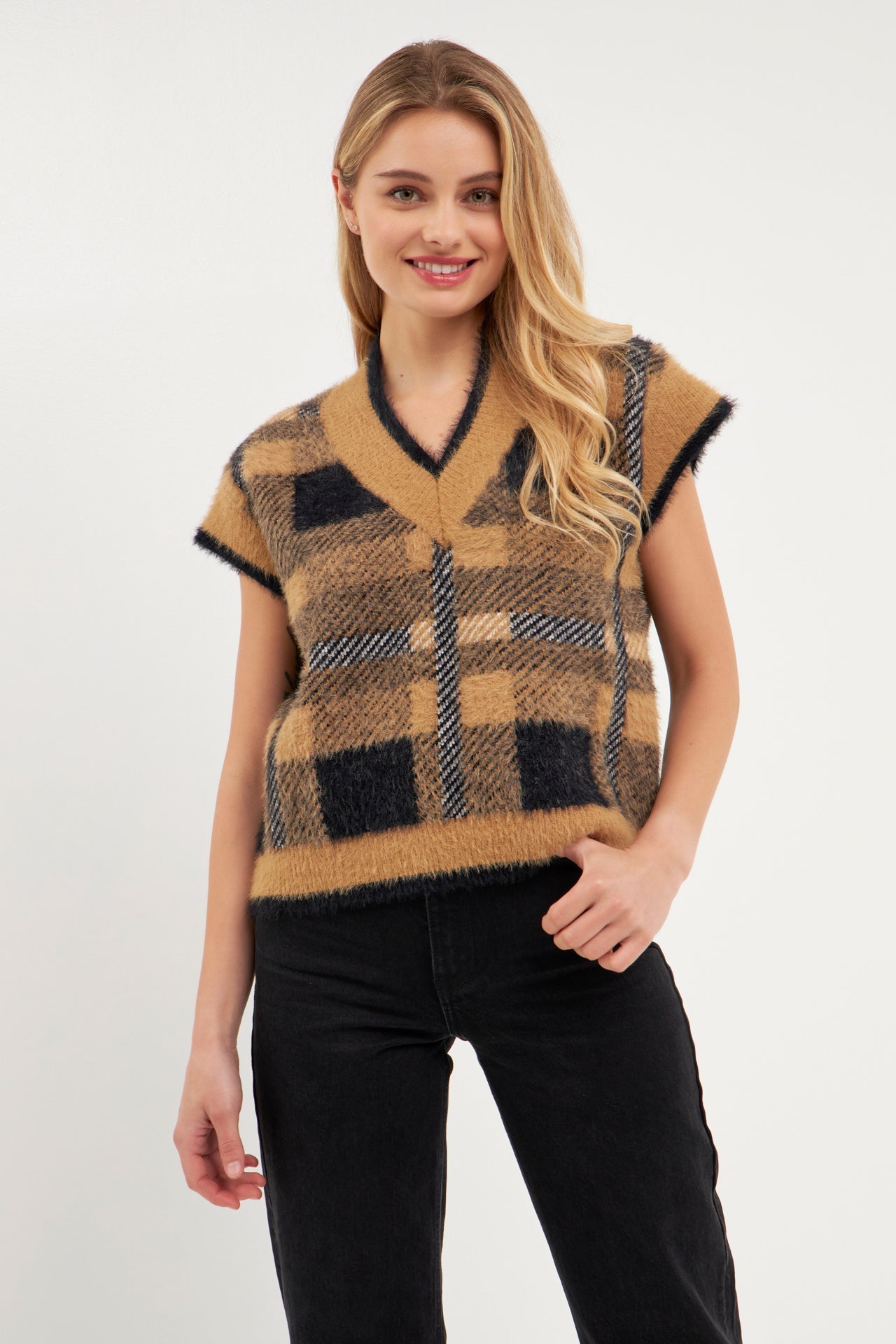 ENGLISH FACTORY - Plaid Sweater Vest - VESTS available at Objectrare