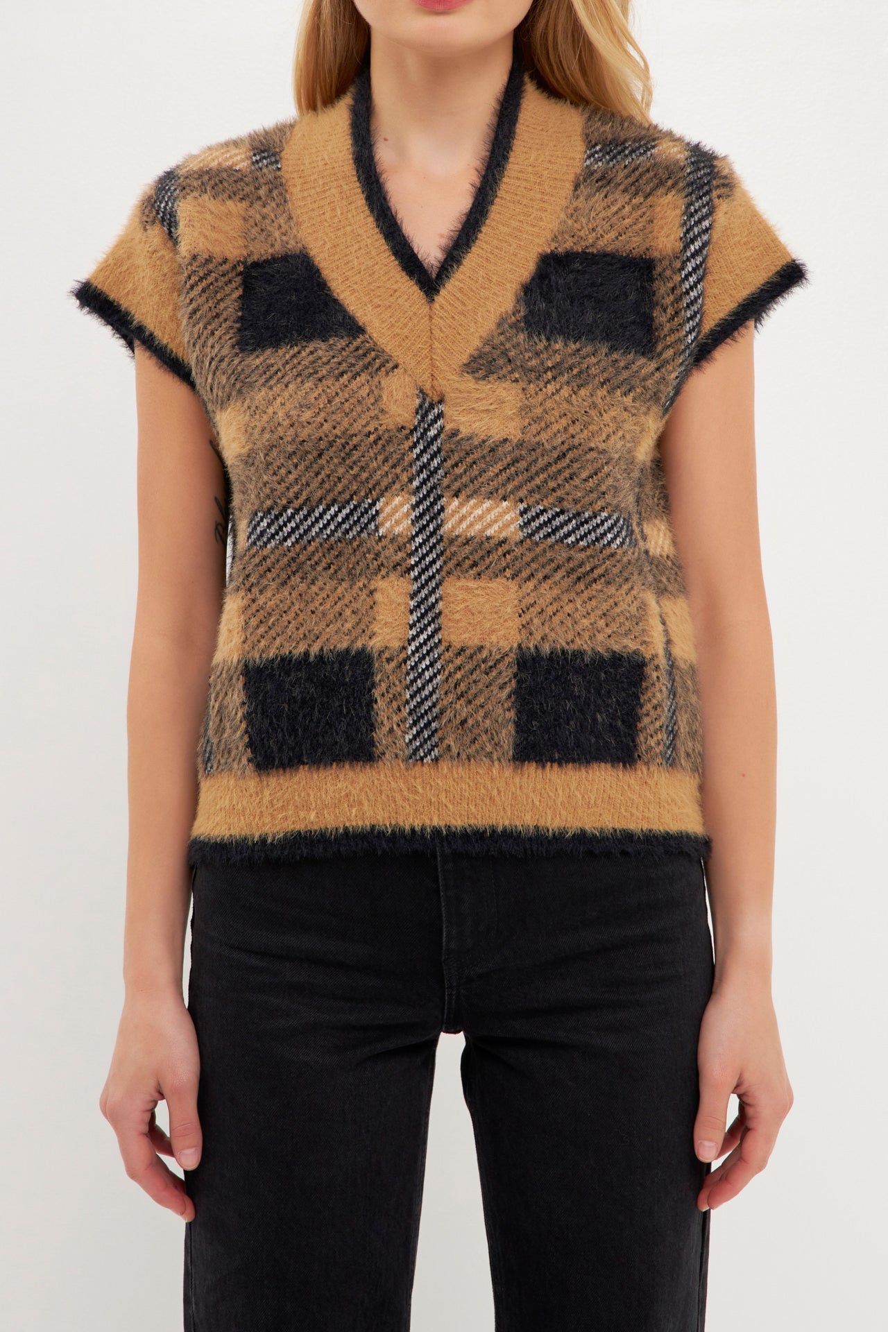 ENGLISH FACTORY - Plaid Sweater Vest - VESTS available at Objectrare