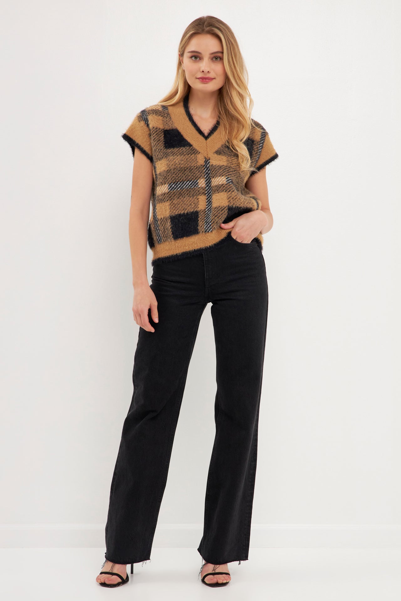 ENGLISH FACTORY - Plaid Sweater Vest - VESTS available at Objectrare