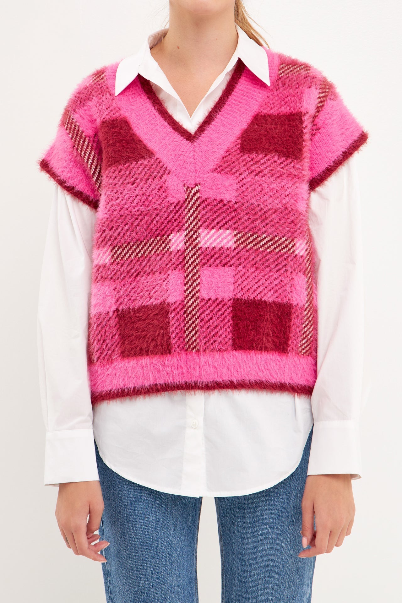 ENGLISH FACTORY - Plaid Sweater Vest - VESTS available at Objectrare