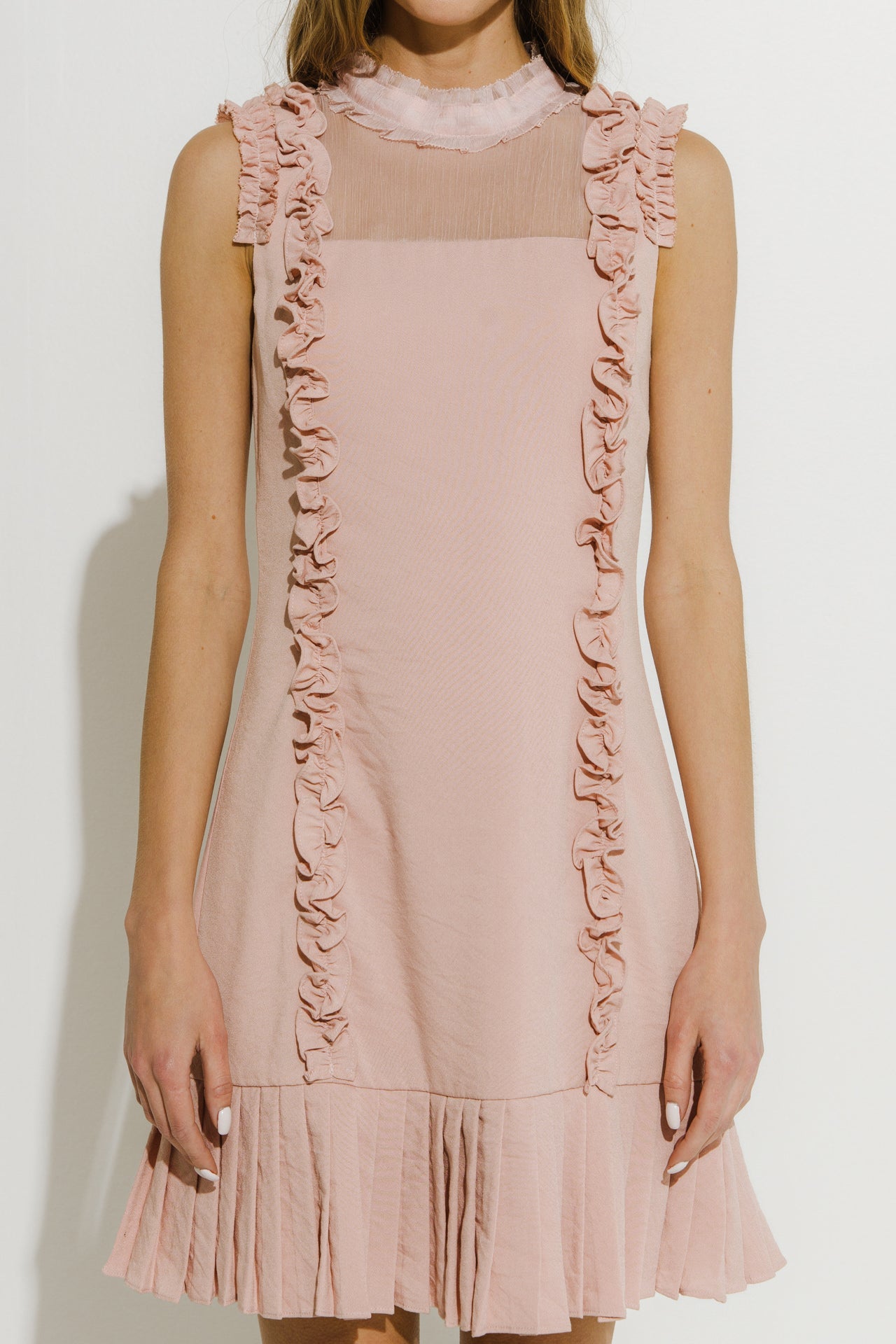 ENDLESS ROSE - Mixed Media A Line Dress with Ruffle Details - DRESSES available at Objectrare