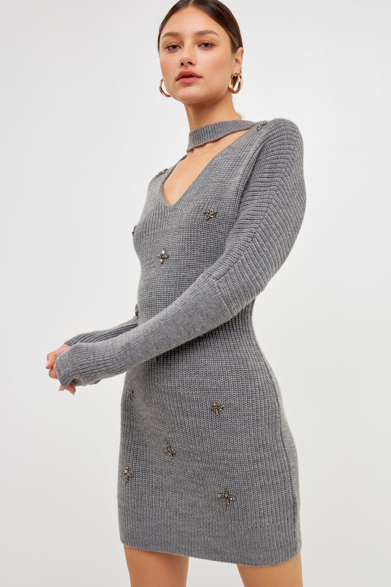 ENDLESS ROSE - Embellished Sweater Dress - DRESSES available at Objectrare