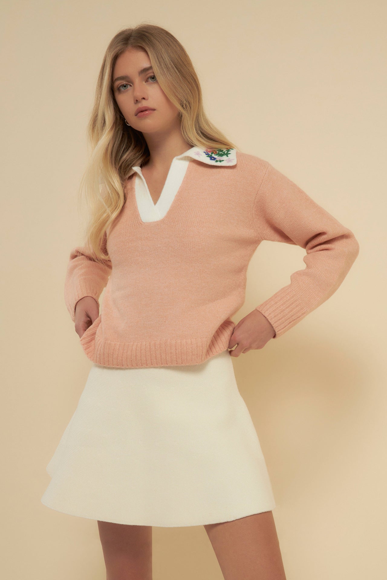 ENGLISH FACTORY - Floral Handmade Embroidery V-Neck Sweater - SWEATERS & KNITS available at Objectrare