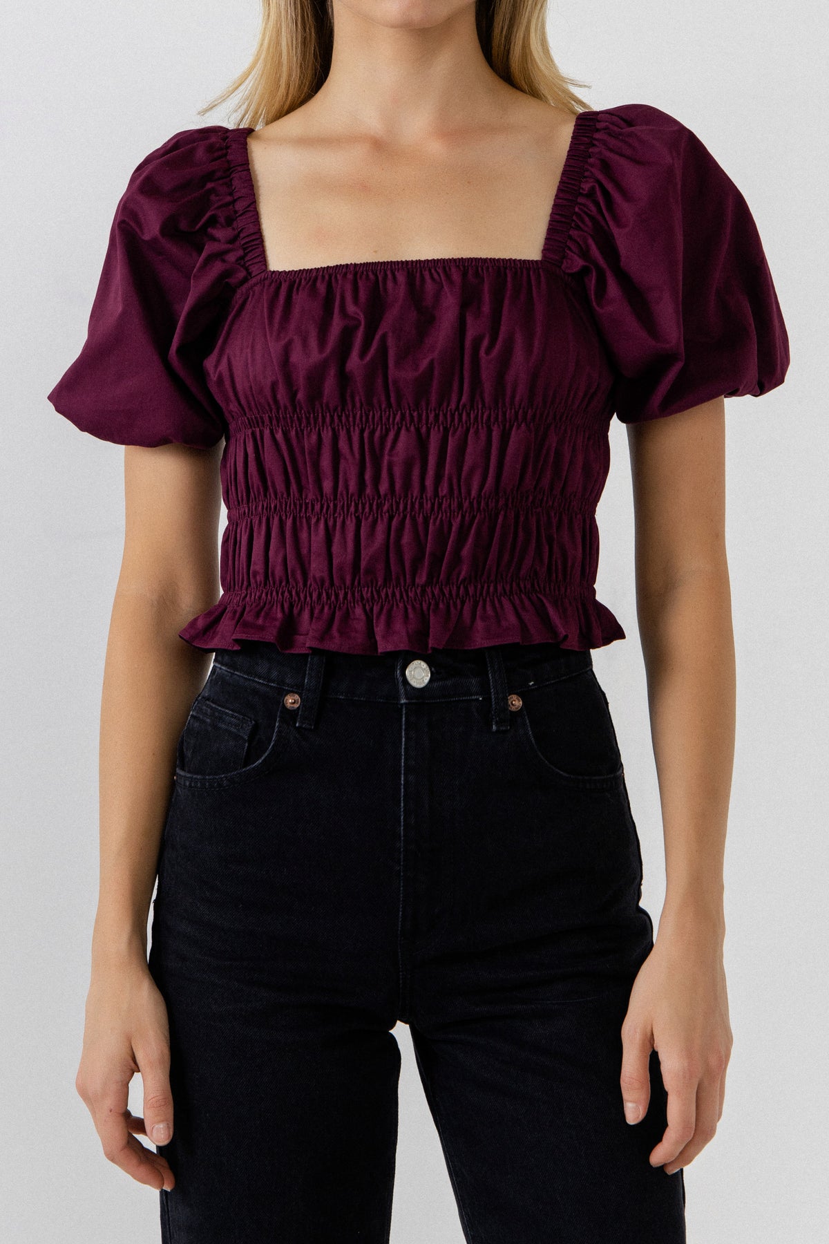 ENDLESS ROSE - Smocking Detail Puff Sleeve Top - TOPS available at Objectrare