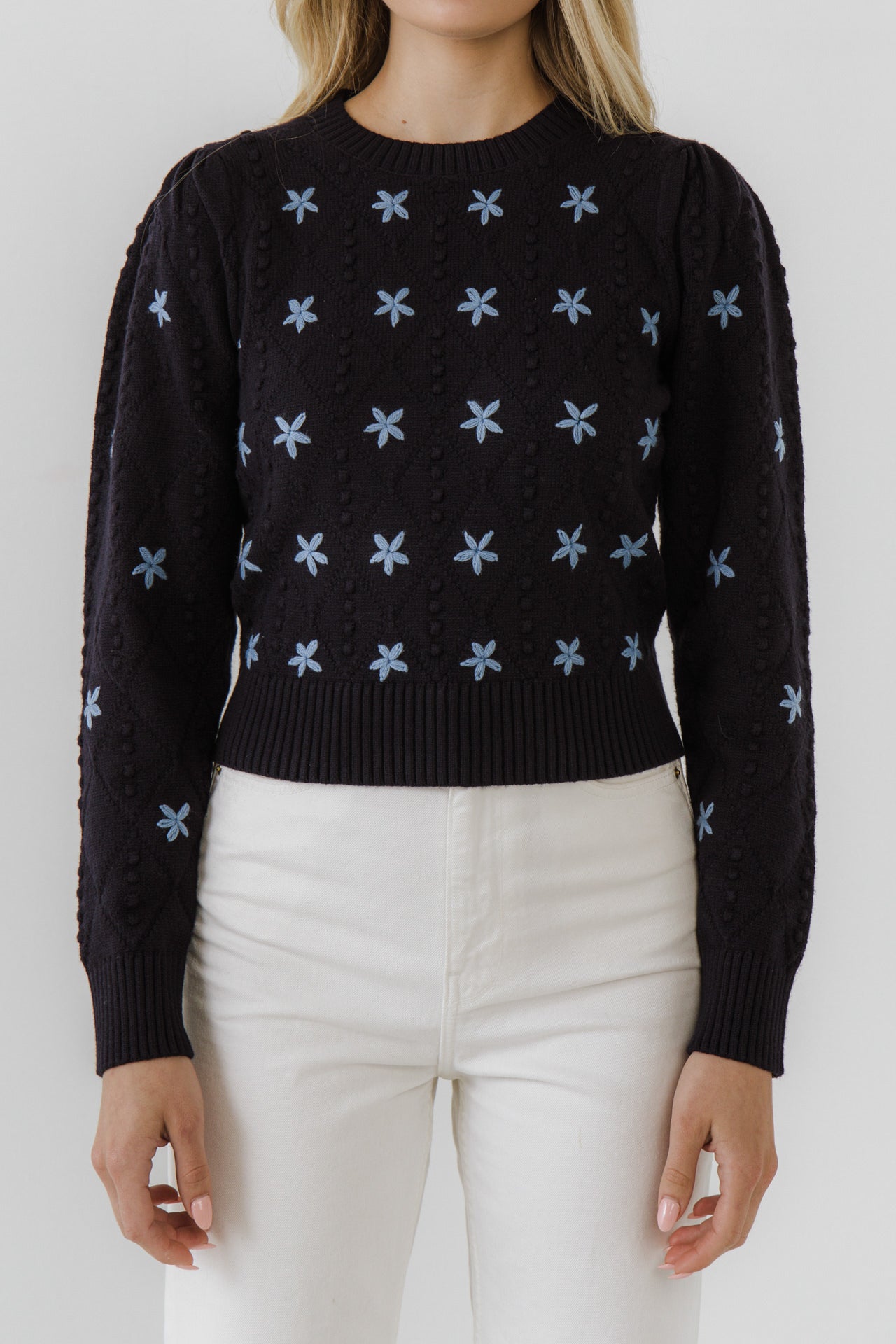 ENGLISH FACTORY - Floral Handmade Embroidery Long Sleeve Sweater - SWEATERS & KNITS available at Objectrare
