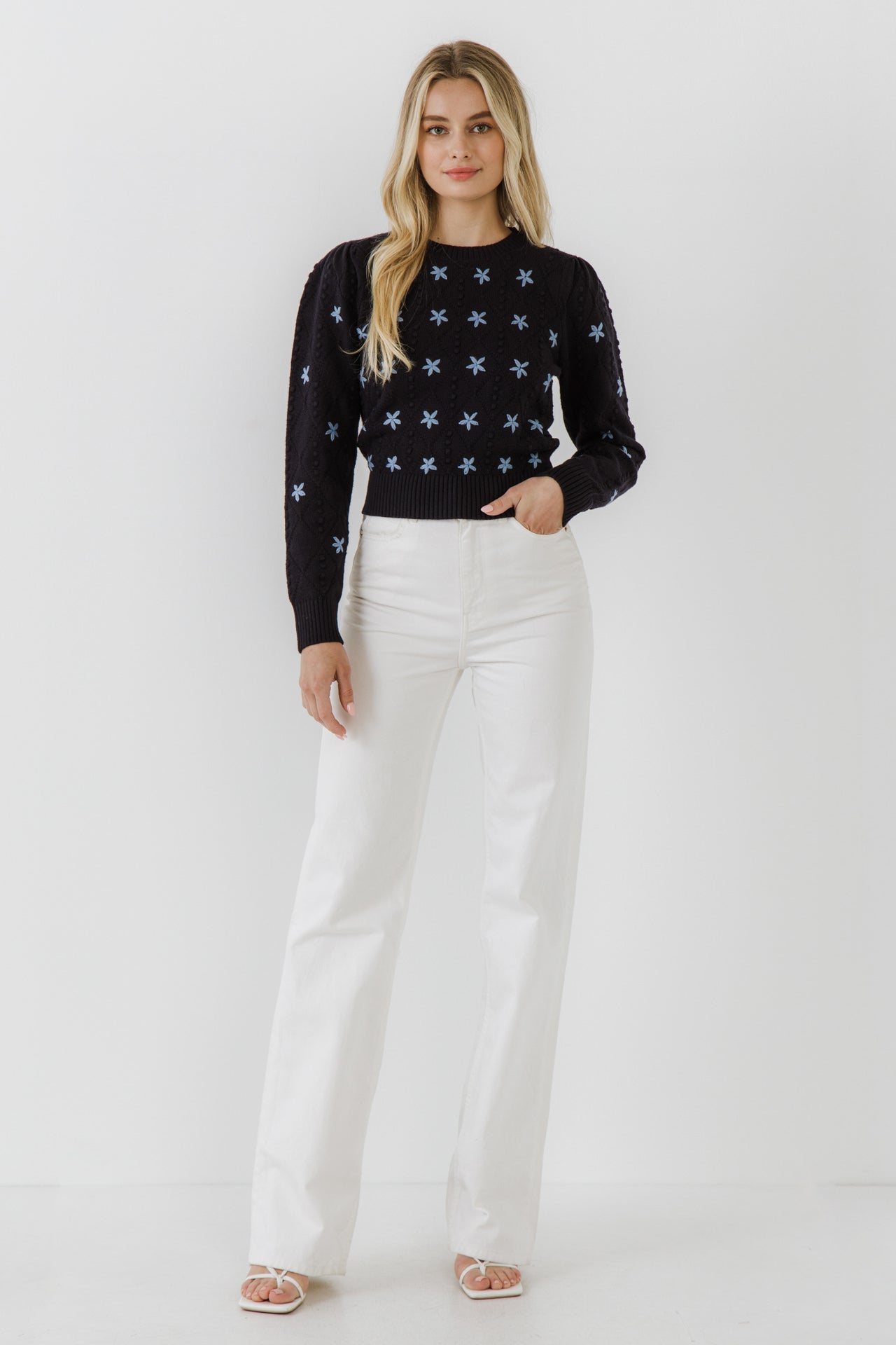 ENGLISH FACTORY - Floral Handmade Embroidery Long Sleeve Sweater - SWEATERS & KNITS available at Objectrare