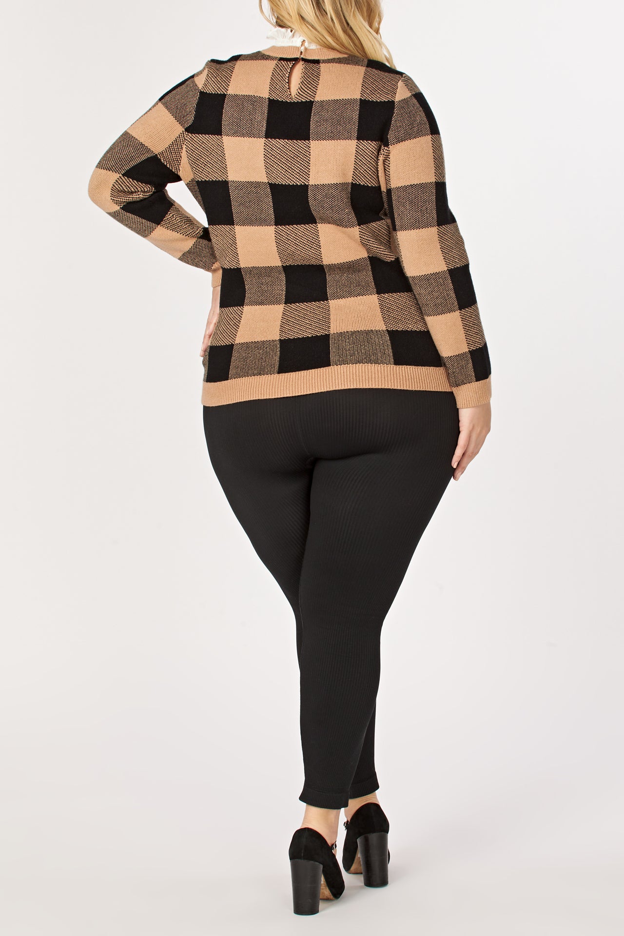 Plus Size Lace Detail with Check Sweater