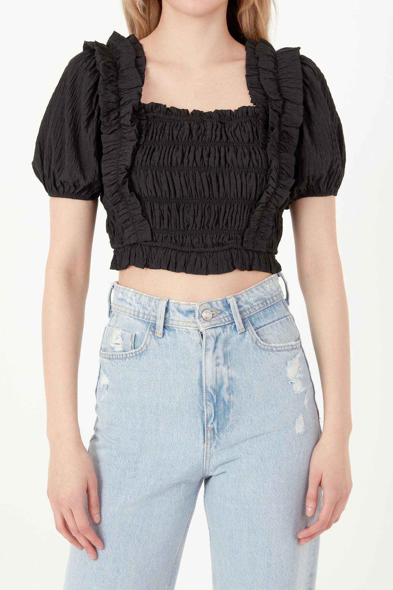 FREE THE ROSES - Smocked Cropped Top - TOPS available at Objectrare