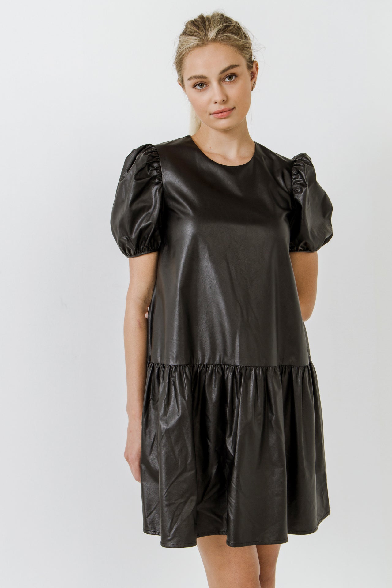 ENGLISH FACTORY - Pu Puff Sleeve Mini Dress - DRESSES available at Objectrare