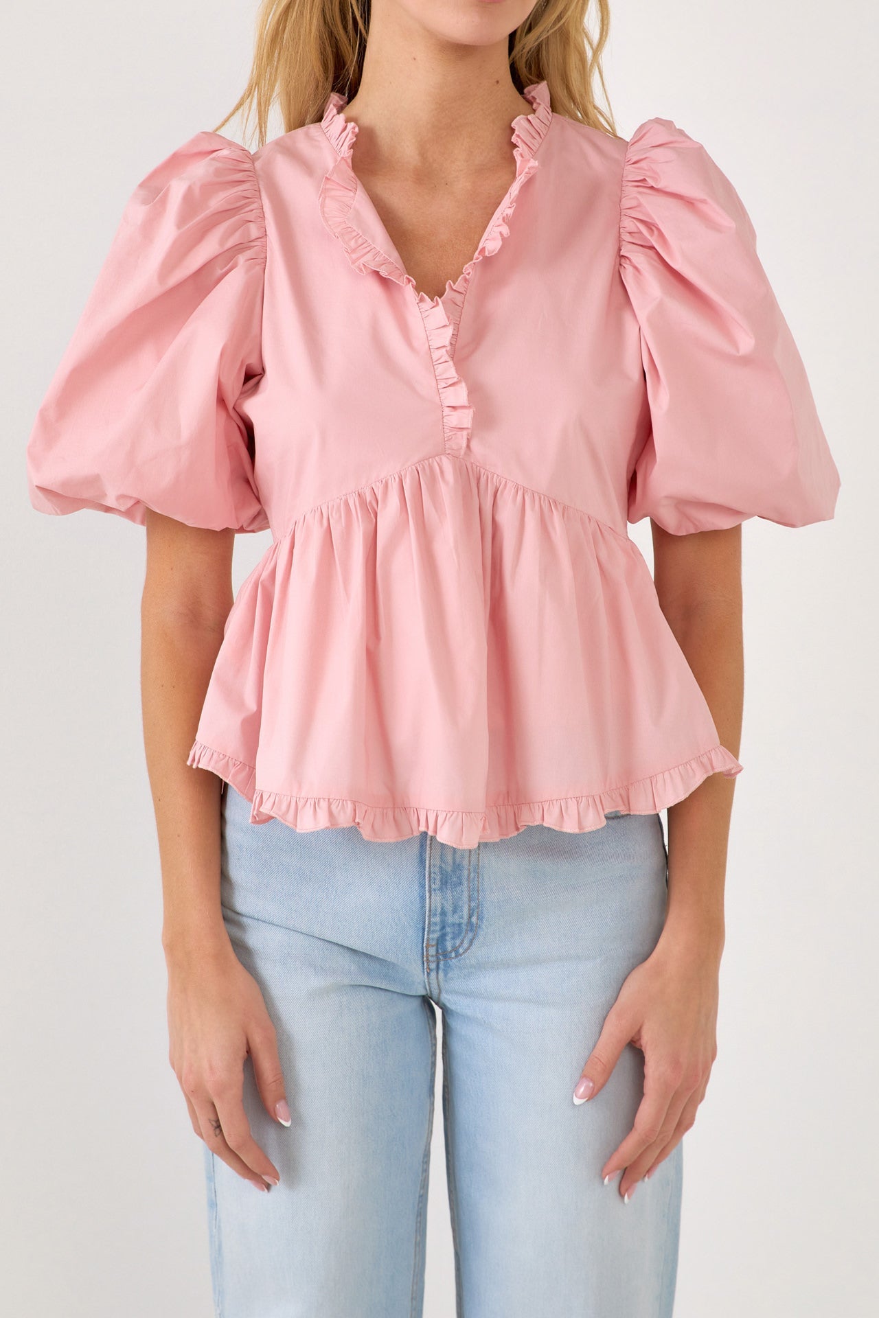ENDLESS ROSE - Puff Sleeve Peplum Top - TOPS available at Objectrare