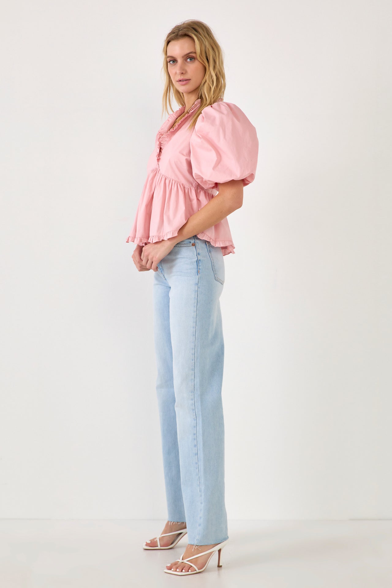 ENDLESS ROSE - Puff Sleeve Peplum Top - TOPS available at Objectrare